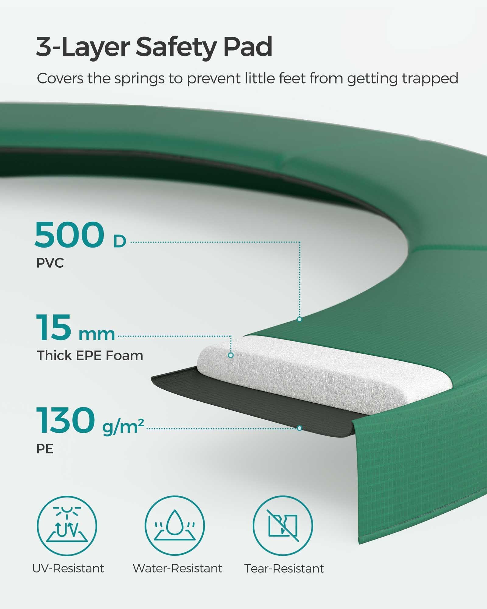 Trampoline - 10 ft - Dark Green - Complete Set with Safety Enclosure Net and Ladder