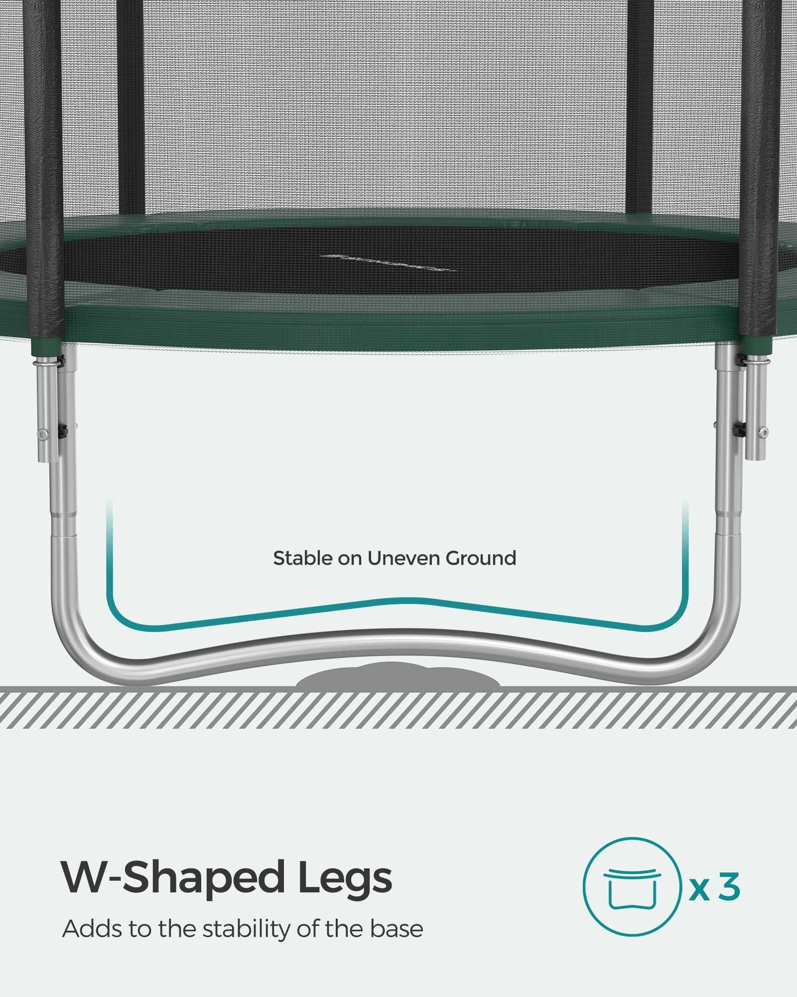 Trampoline - 10 ft - Dark Green - Complete Set with Safety Enclosure Net and Ladder