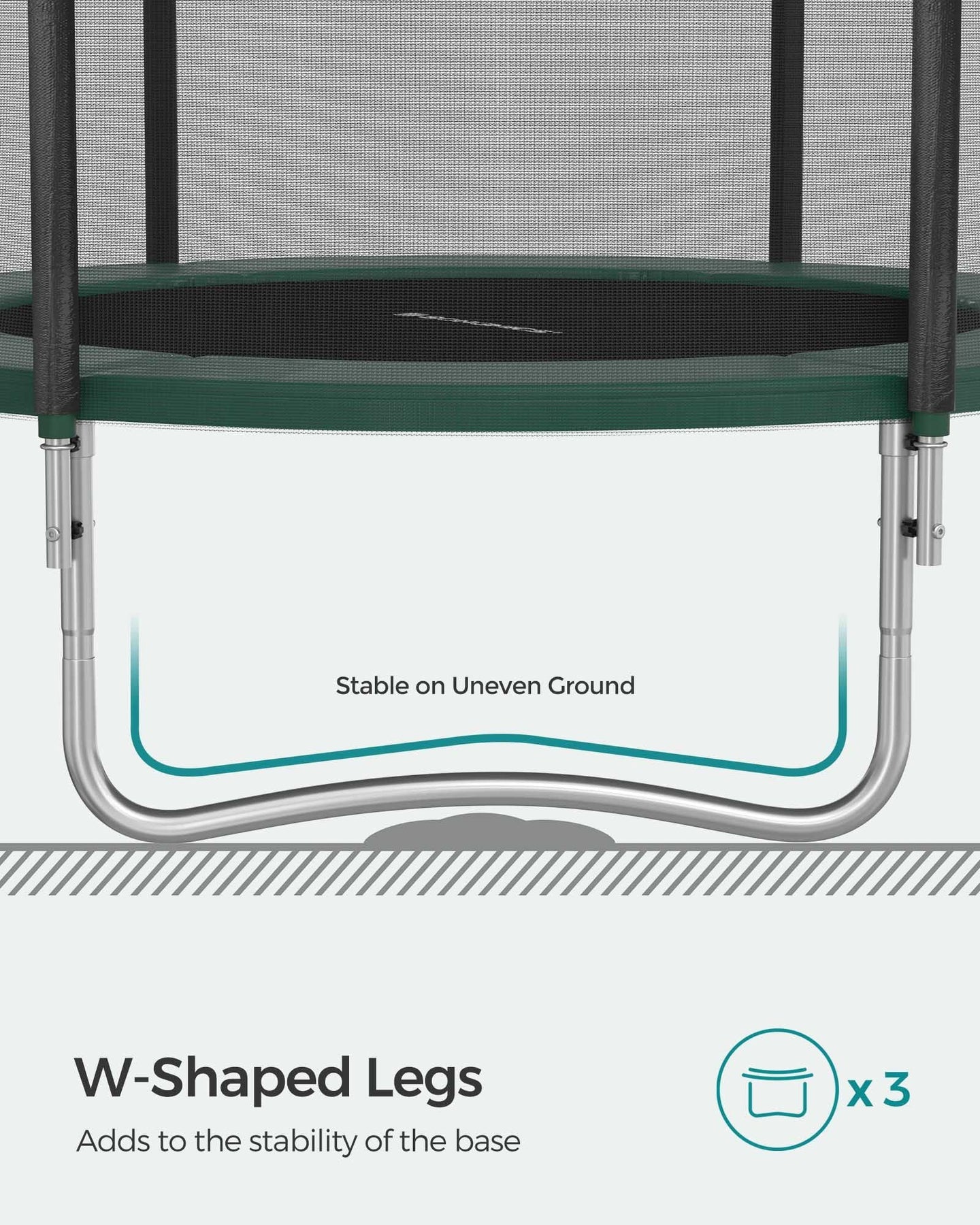Trampoline - 10 ft - Dark Green - Complete Set with Safety Enclosure Net and Ladder