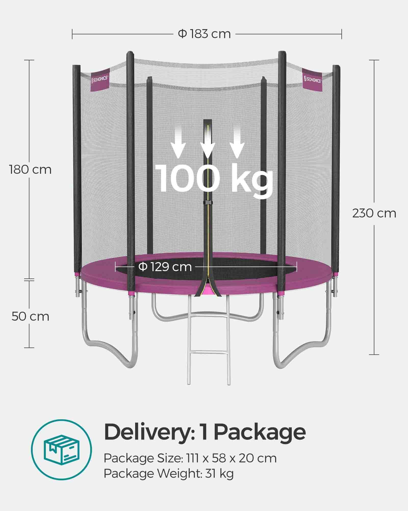 Trampoline - Steel - Pink - 6ft with Safety Enclosure Net