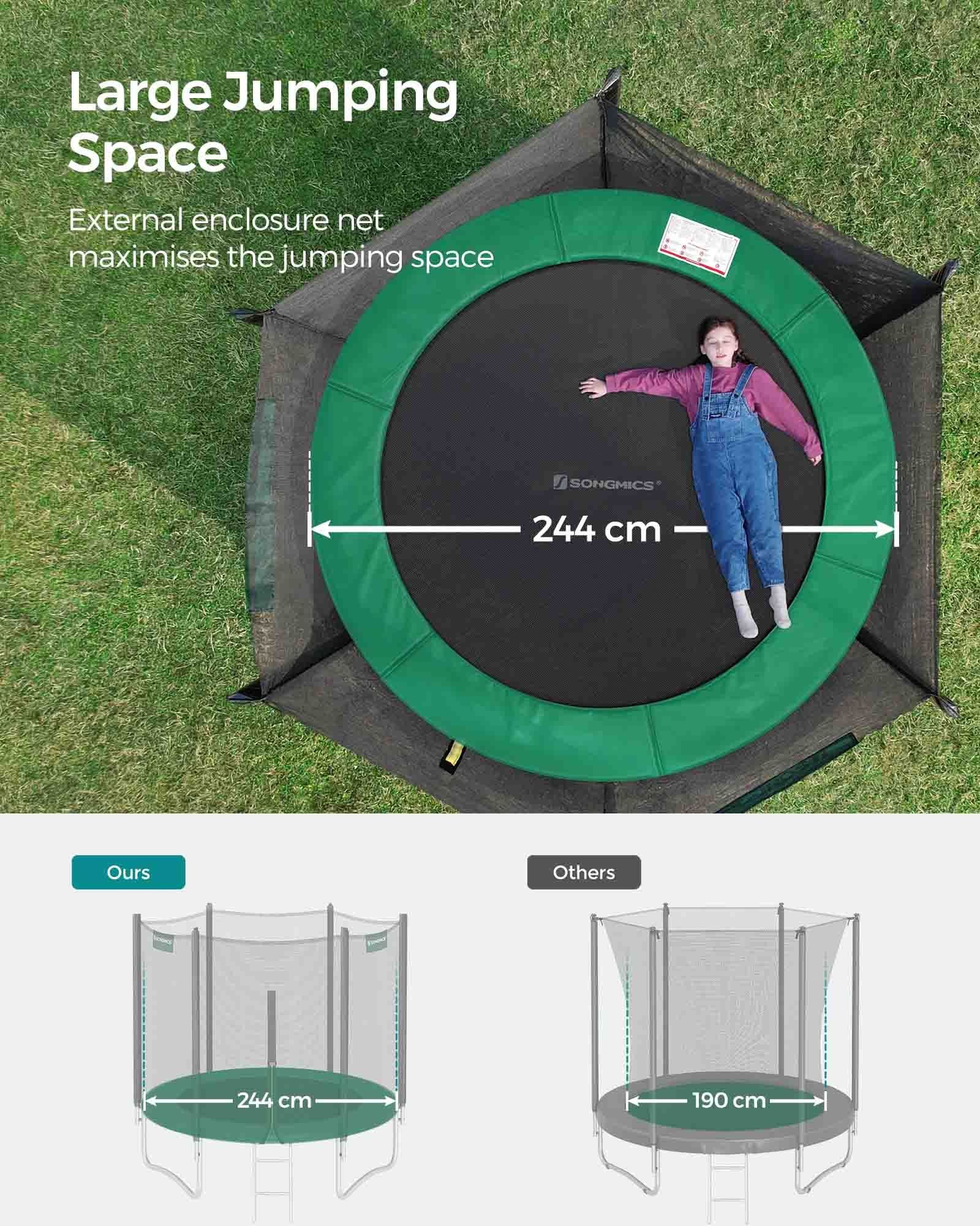 Trampoline - Steel - Dark Green - 10 ft with Safety Enclosure Net and Ladder