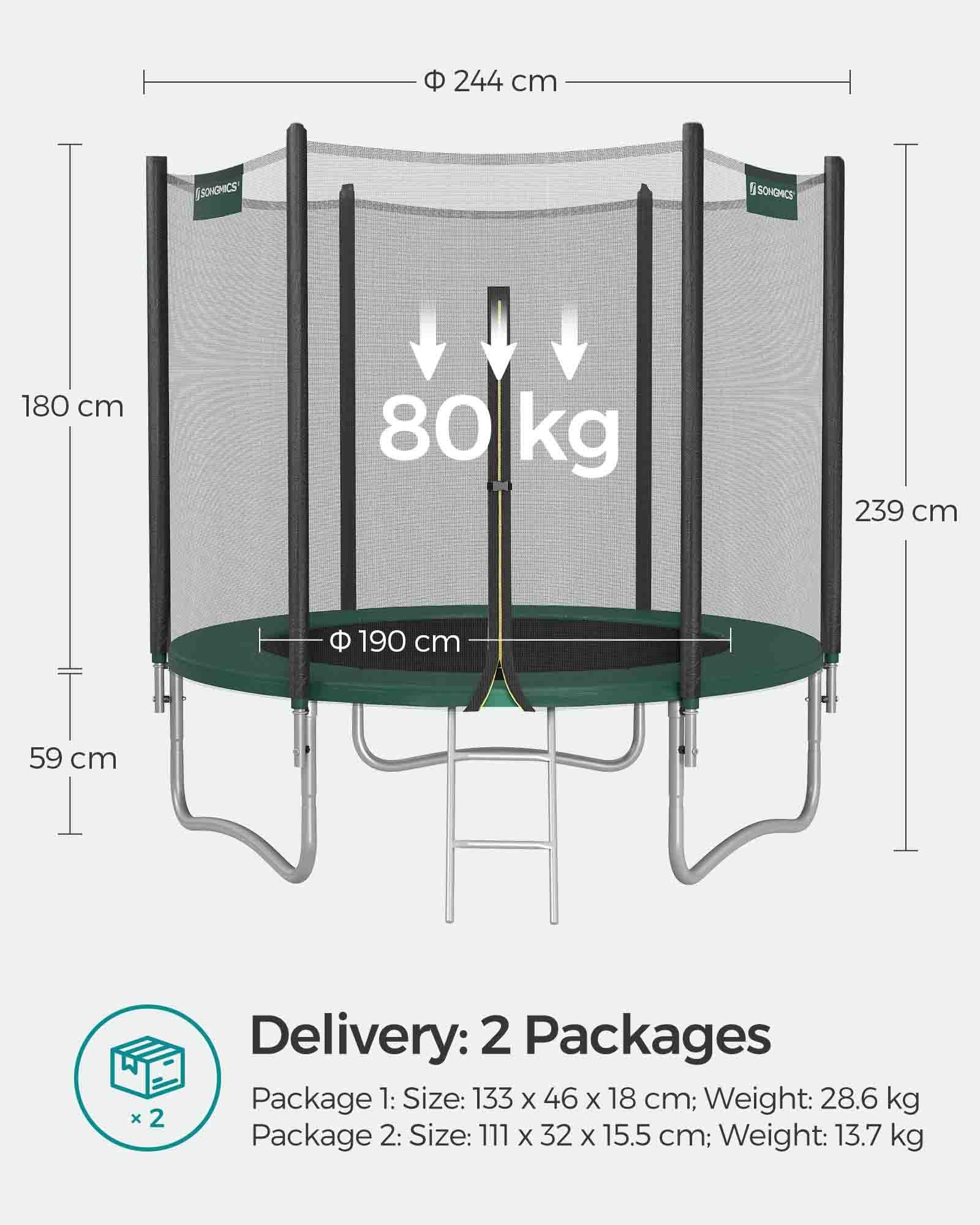 Trampoline - Steel - Dark Green - 10 ft with Safety Enclosure Net and Ladder