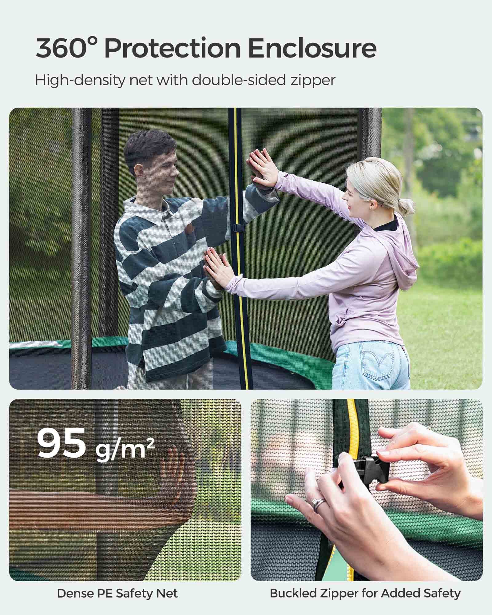 Trampoline - Steel - Dark Green - 10 ft with Safety Enclosure Net and Ladder