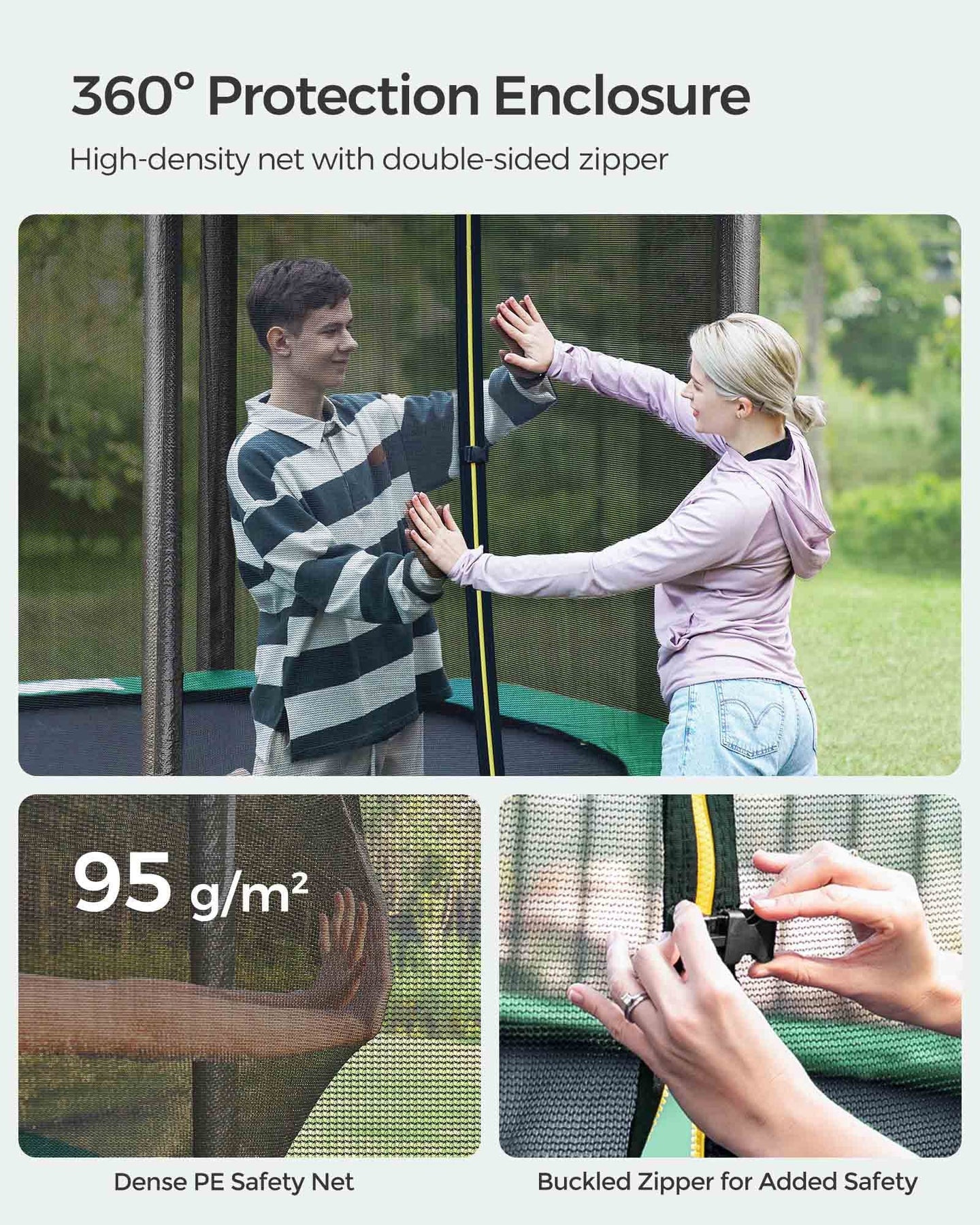 Trampoline - Steel - Dark Green - 10 ft with Safety Enclosure Net and Ladder
