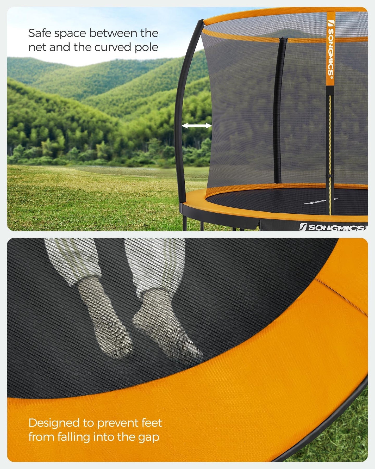 Round Trampoline - 10ft - Fabric - Safety Net Enclosure with Ladder and Padded Arch Poles