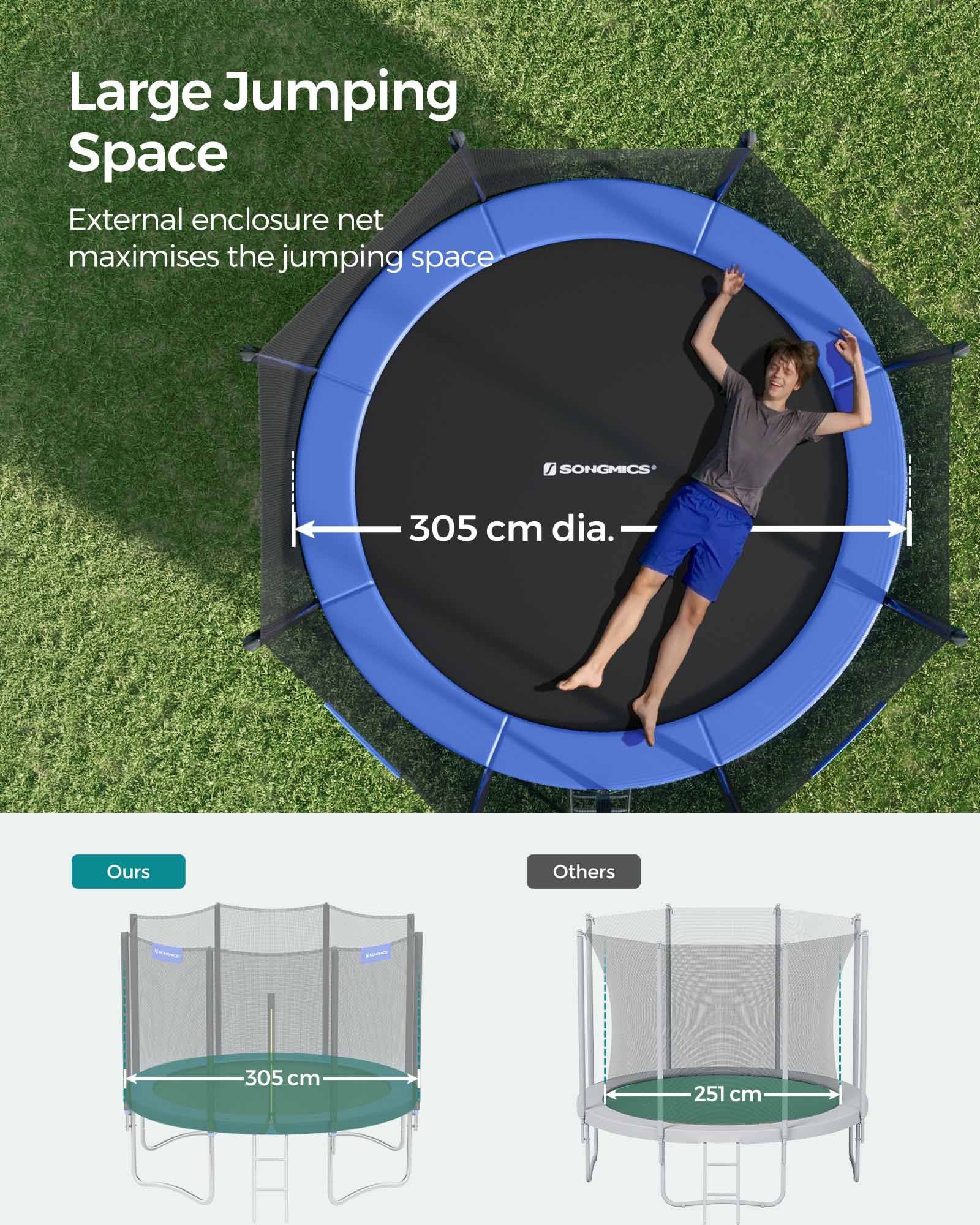 Trampoline - Fabric - Blue - Complete Set with Safety Enclosure and Ladder