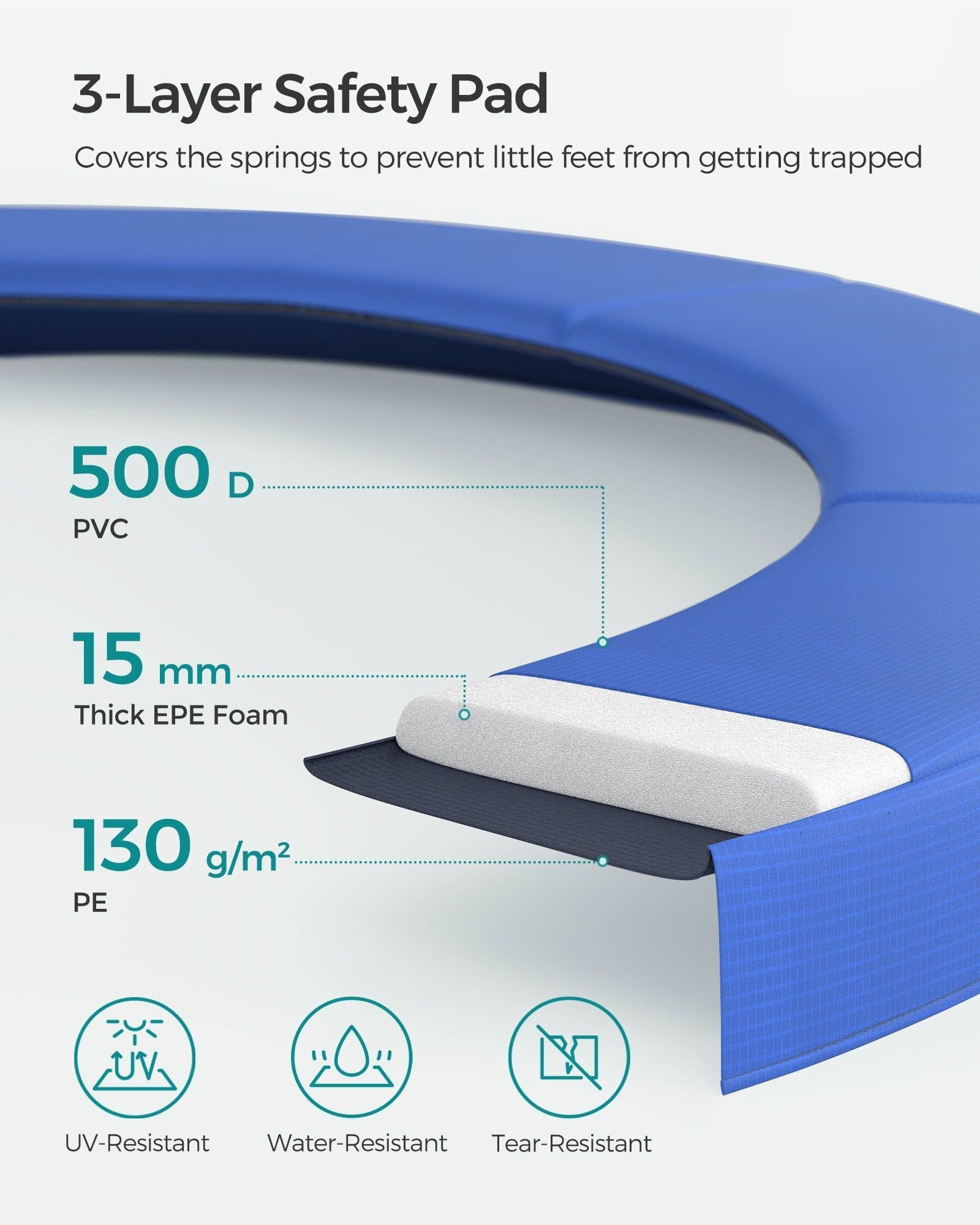Trampoline - Fabric - Blue - Complete Set with Safety Enclosure and Ladder