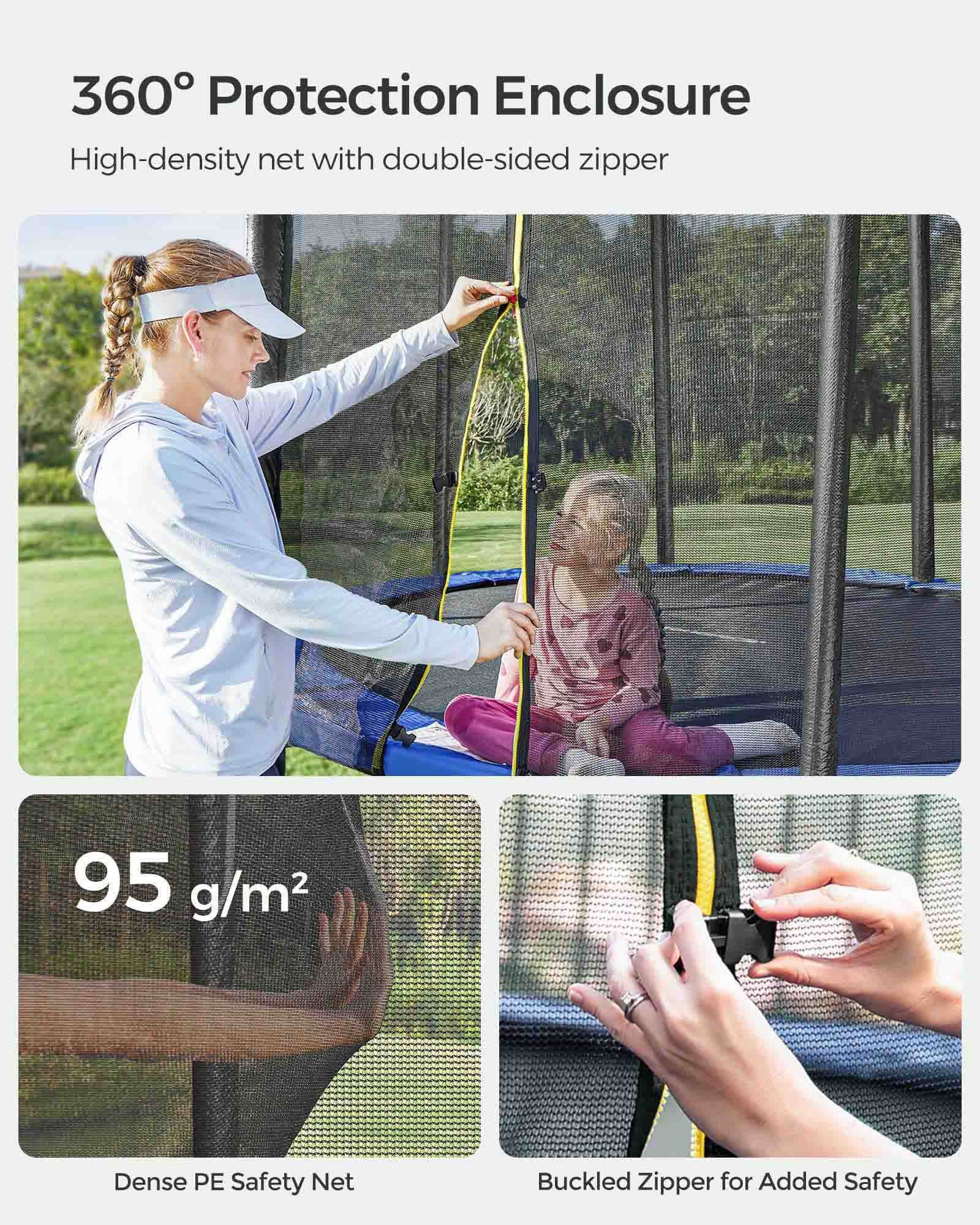 Trampoline - Fabric - Blue - Complete Set with Safety Enclosure and Ladder