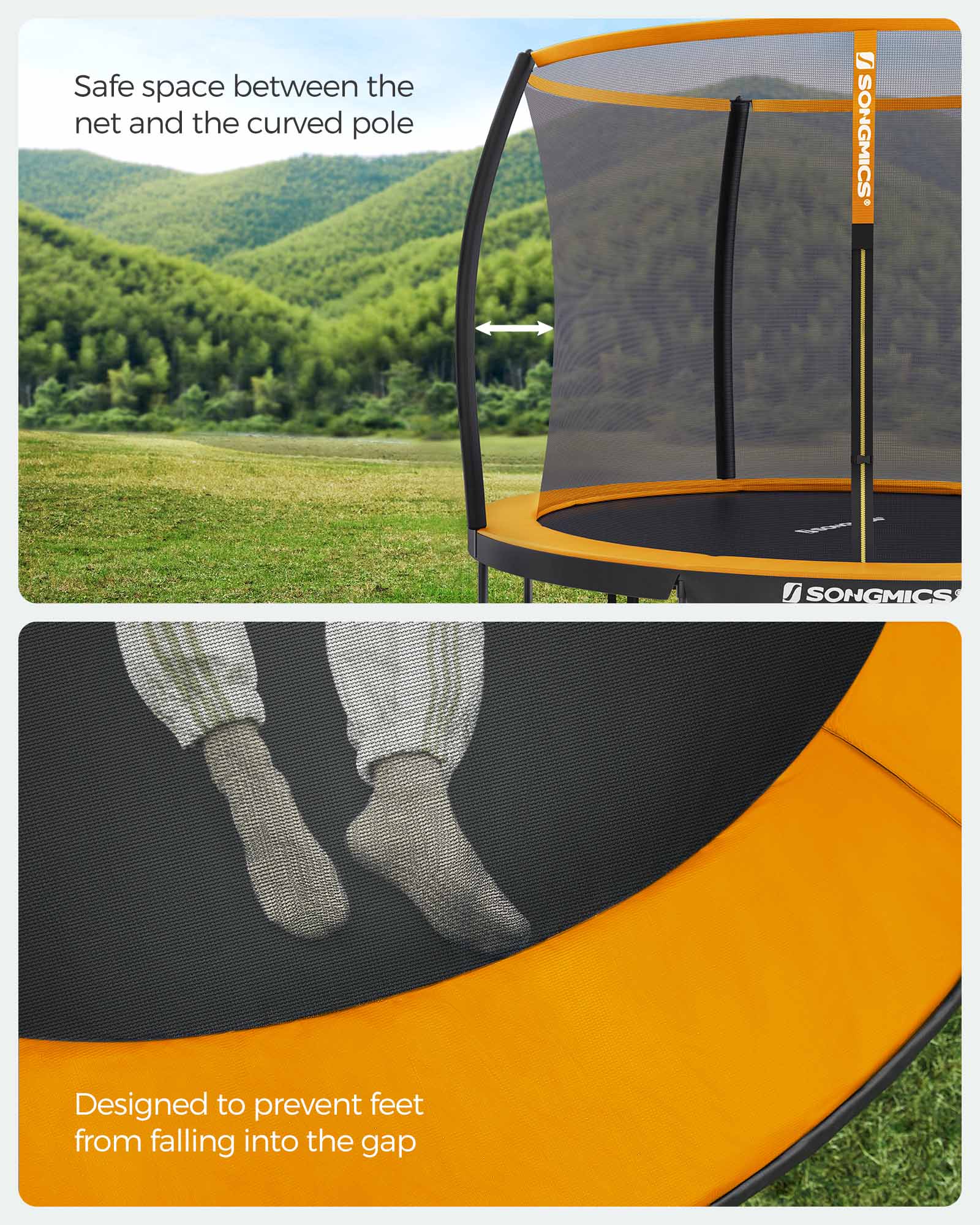 Kids Trampoline - Steel - Black and Blue - 12 ft with Safety Net and Safety Pad