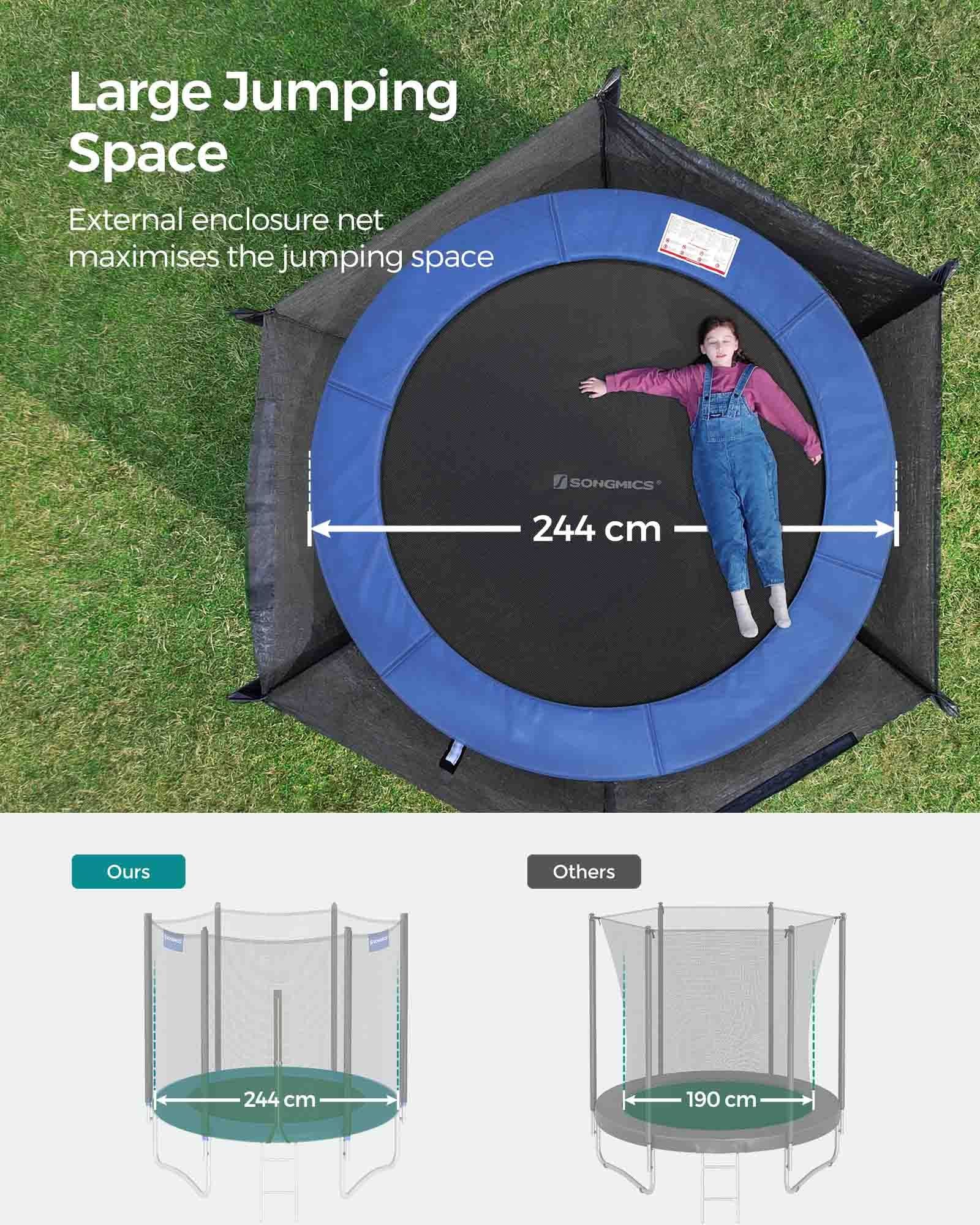 Trampoline - Steel - Blue - Complete Set with Safety Enclosure and Ladder