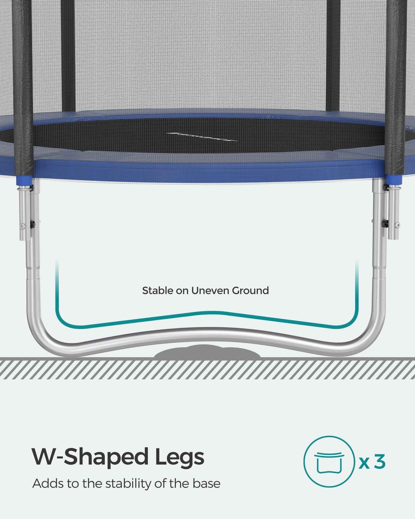 Trampoline - Steel - Blue - Complete Set with Safety Enclosure and Ladder
