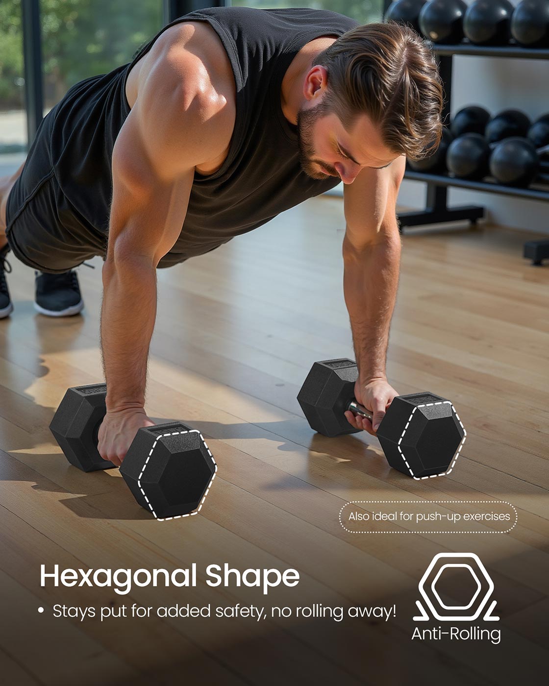 Hexagonal Dumbbell Set - Metal - N/A