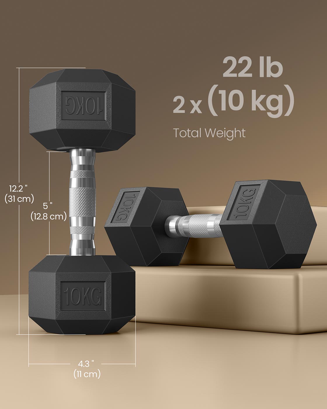 Hexagonal Dumbbell Set - Metal - N/A