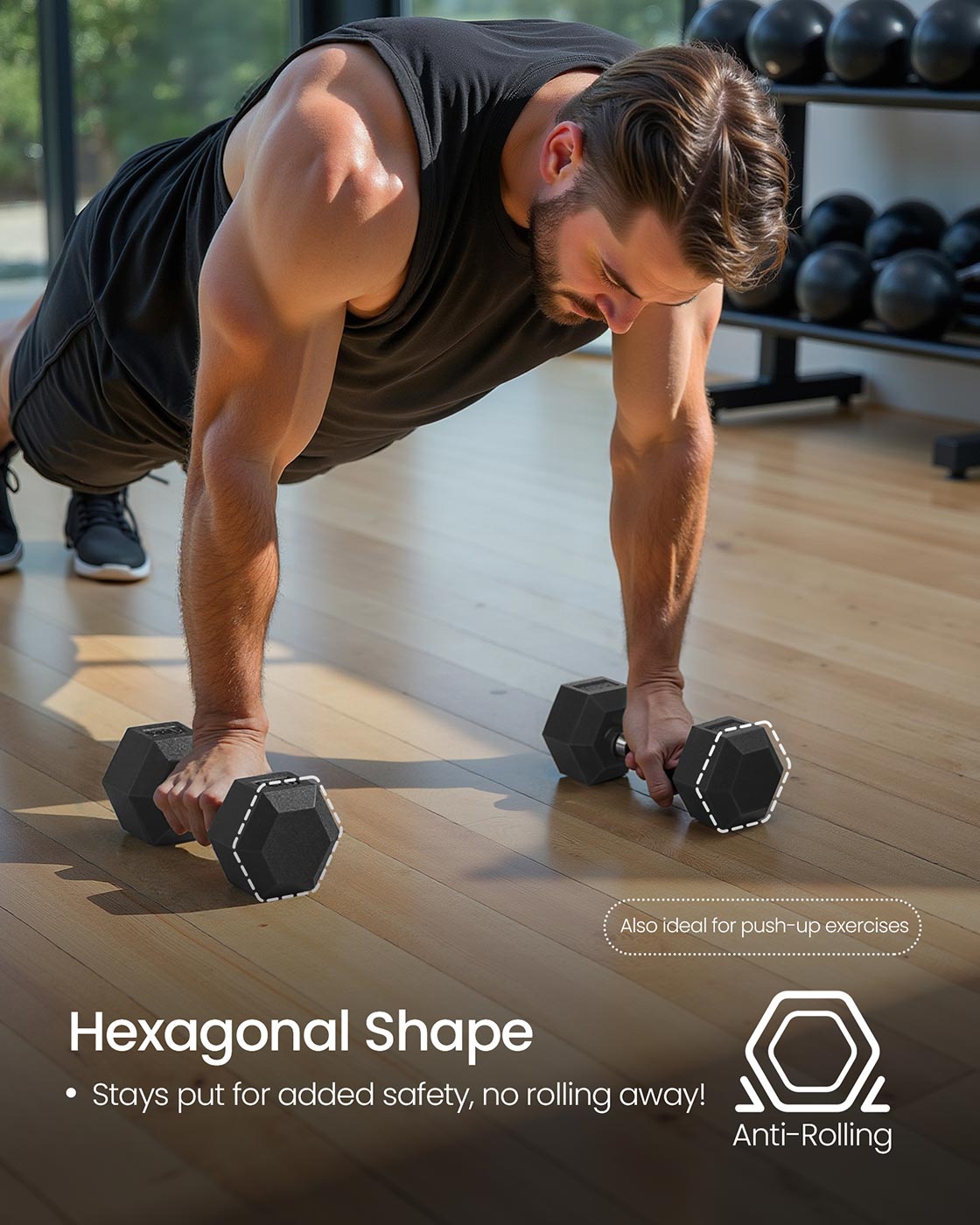 Hexagonal Dumbbell Set - Metal - N/A