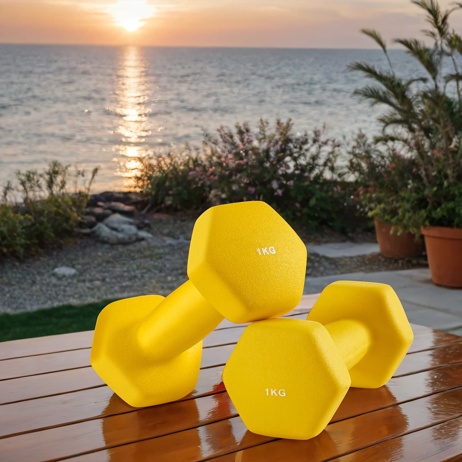 Set of 2 Dumbbells - Lightweight 1 kg Each - Neoprene - Multicolor