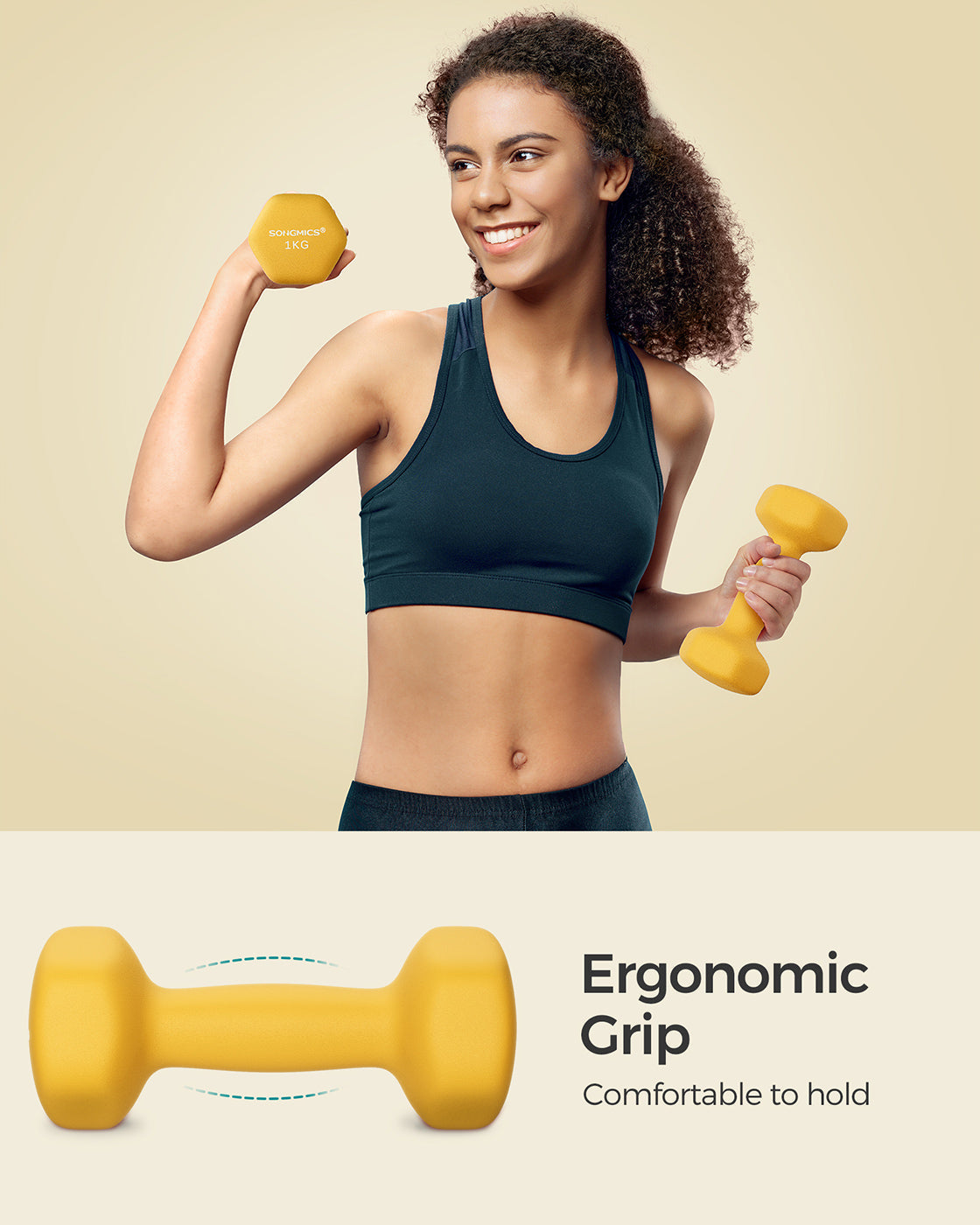 Dumbbell Set - 2 x 1 kg - Yellow - Vinyl