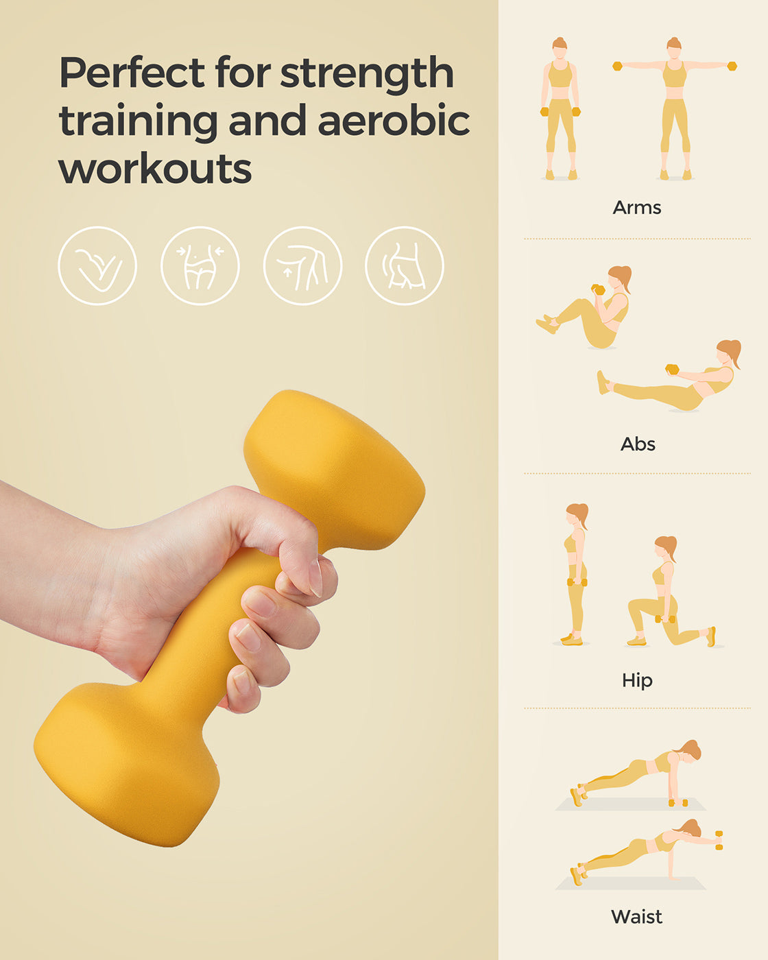 Dumbbell Set - 2 x 1 kg - Yellow - Vinyl