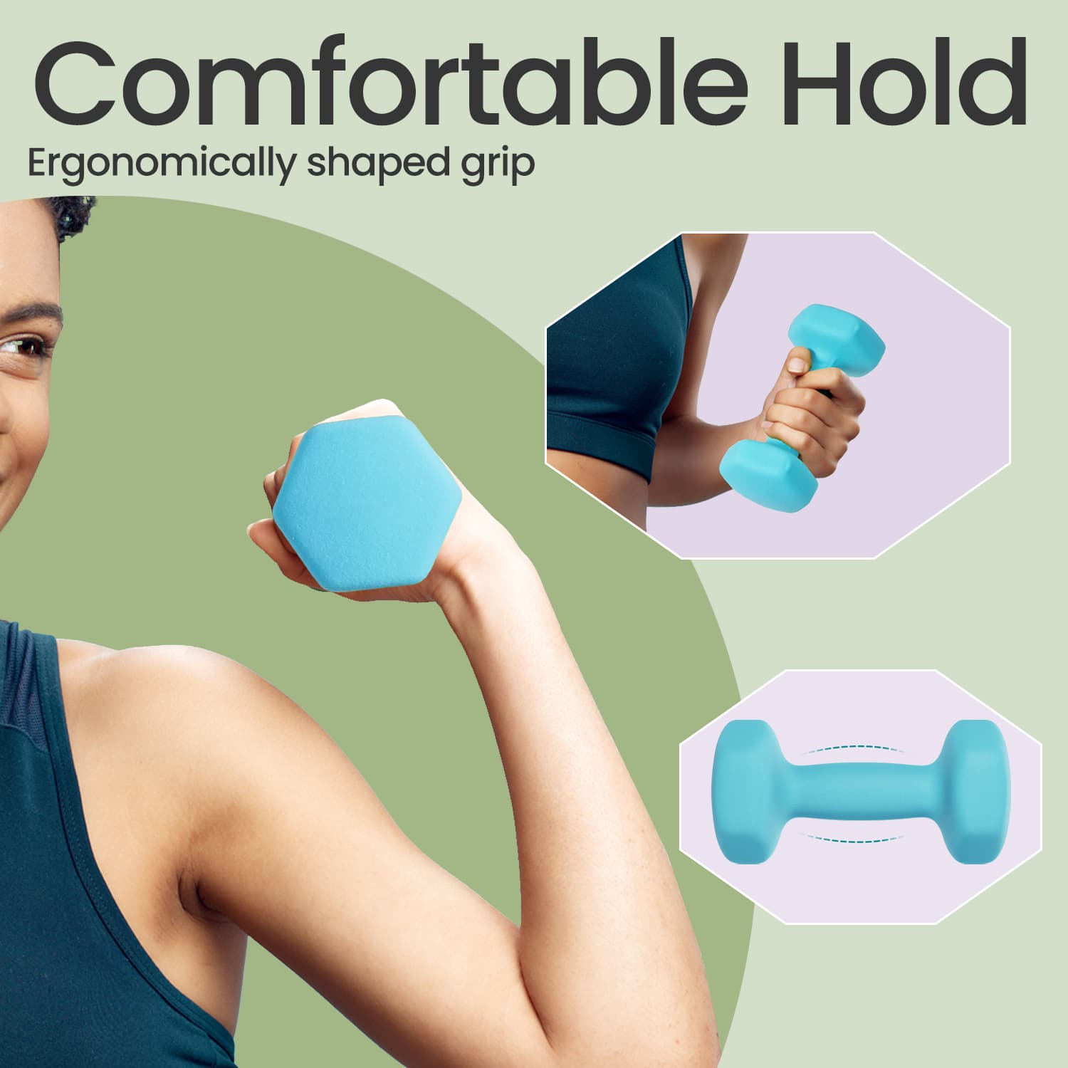 Dumbbell Set - Neoprene - Green - Hexagonal Design