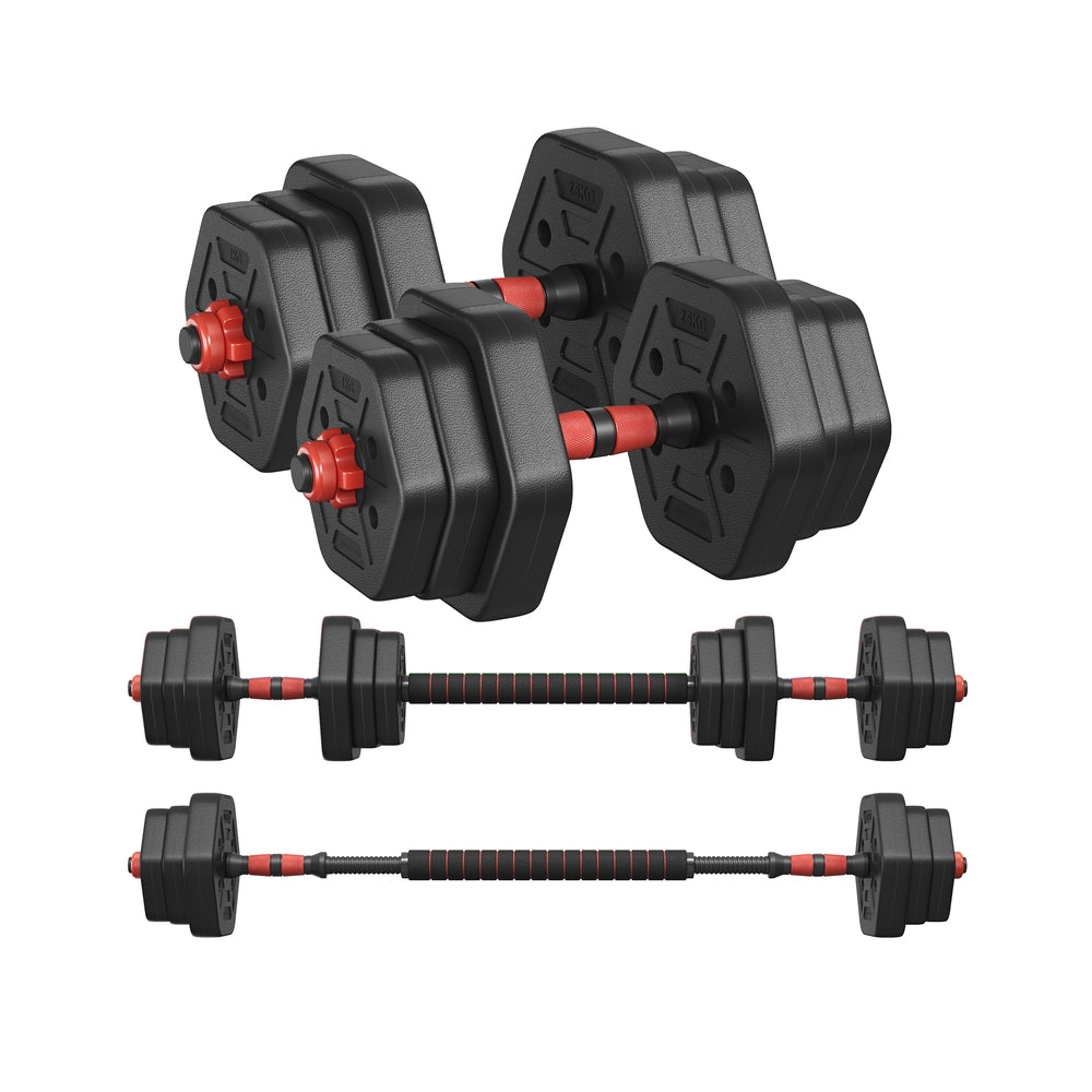 Dumbbell Set - Iron - Silver - Adjustable Weight Plates with Connecting Bar