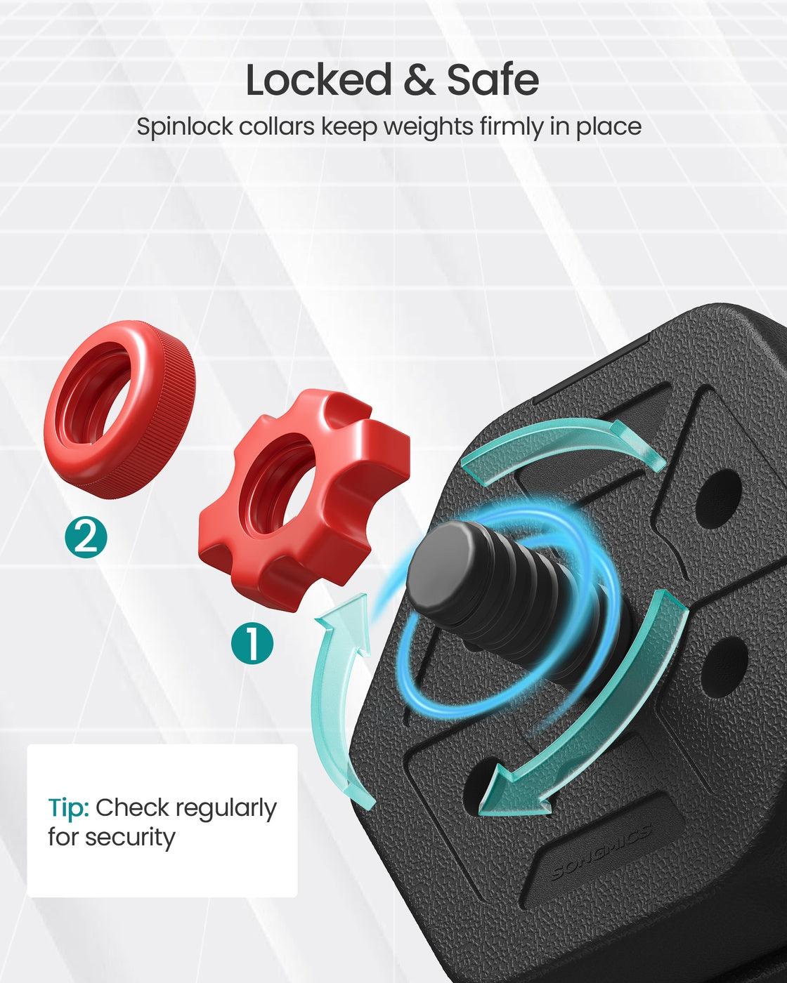 Dumbbell Set - Iron - Silver - Adjustable Weight Plates with Connecting Bar