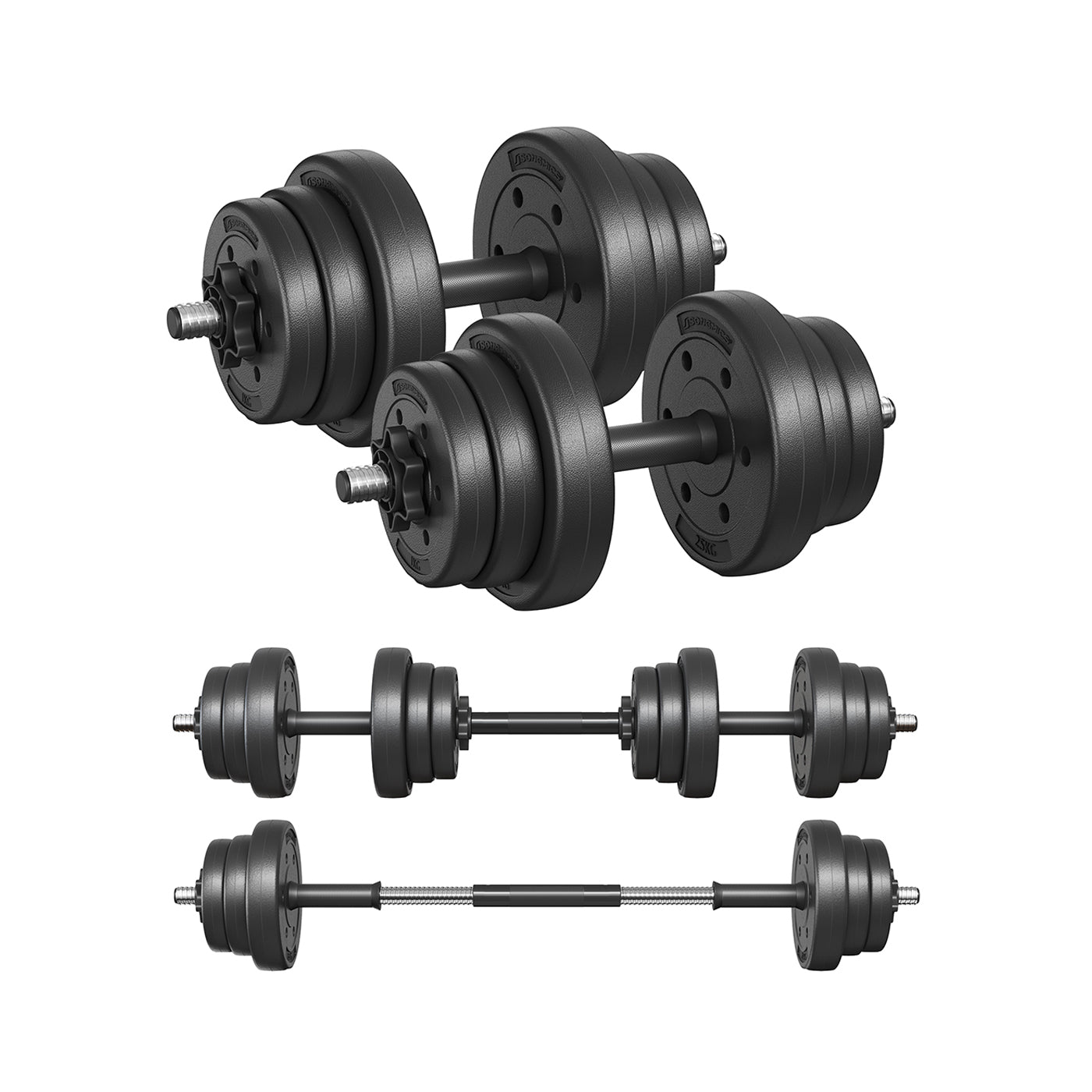 Adjustable Dumbbell Set - Steel - Silver - 2-in-1 with Barbell Bar for Home Gym