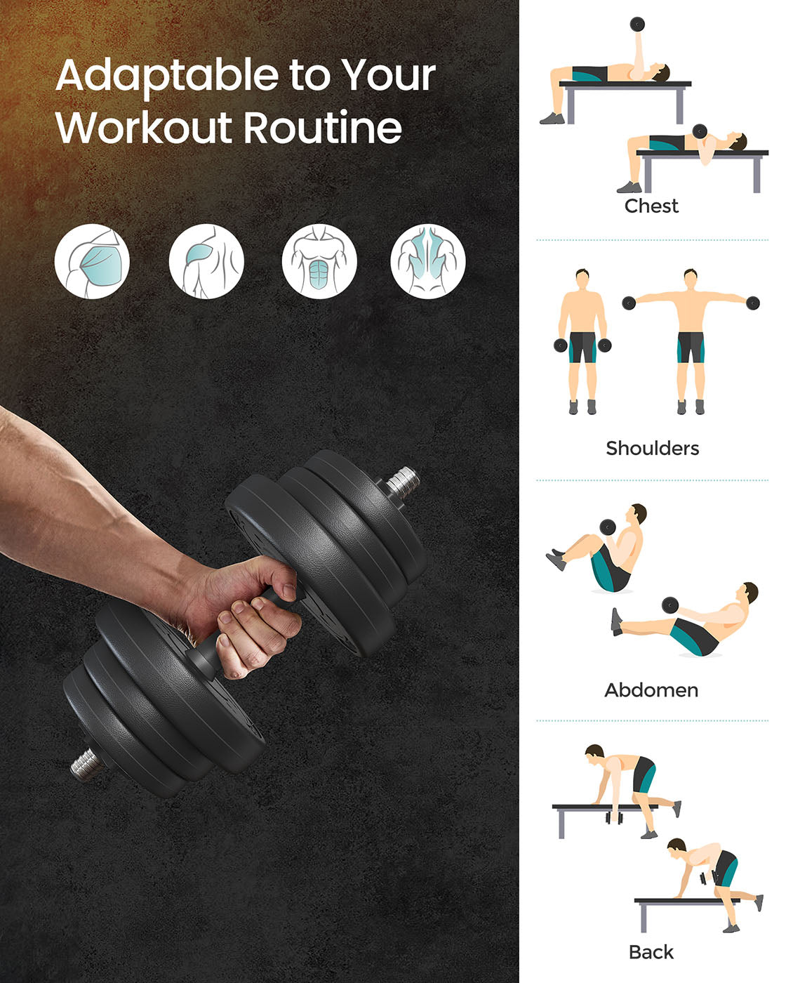 Adjustable Dumbbell Set - Steel - Silver - 2-in-1 with Barbell Bar for Home Gym