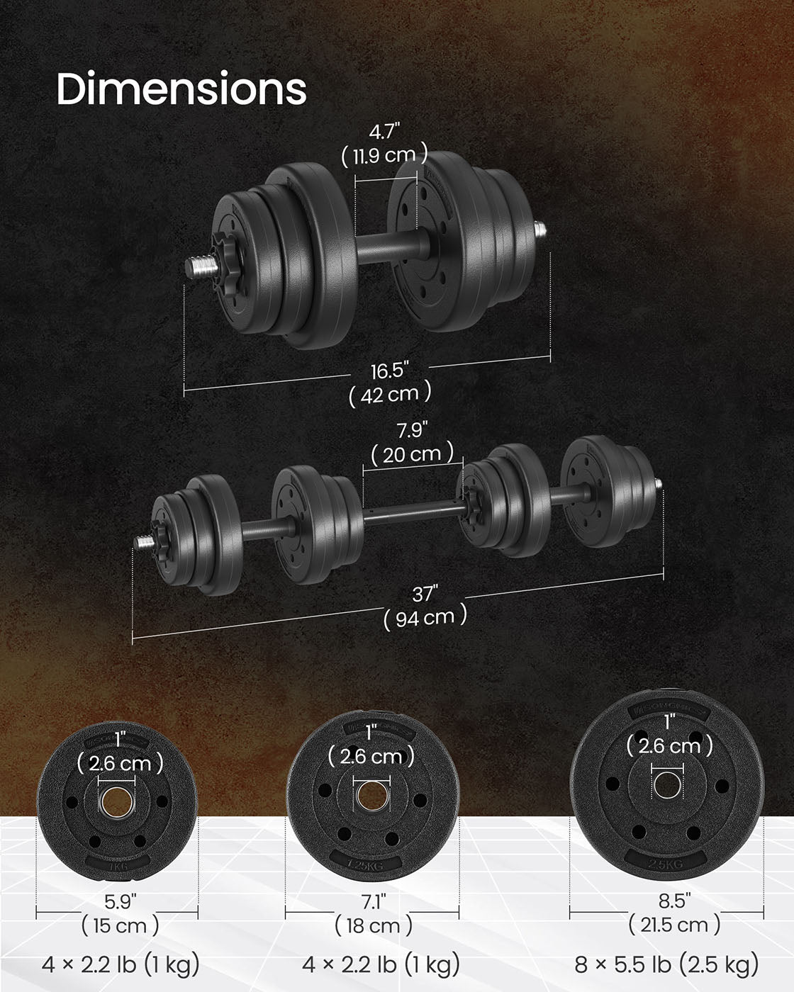 Adjustable Dumbbell Set - Steel - Silver - 2-in-1 with Barbell Bar for Home Gym