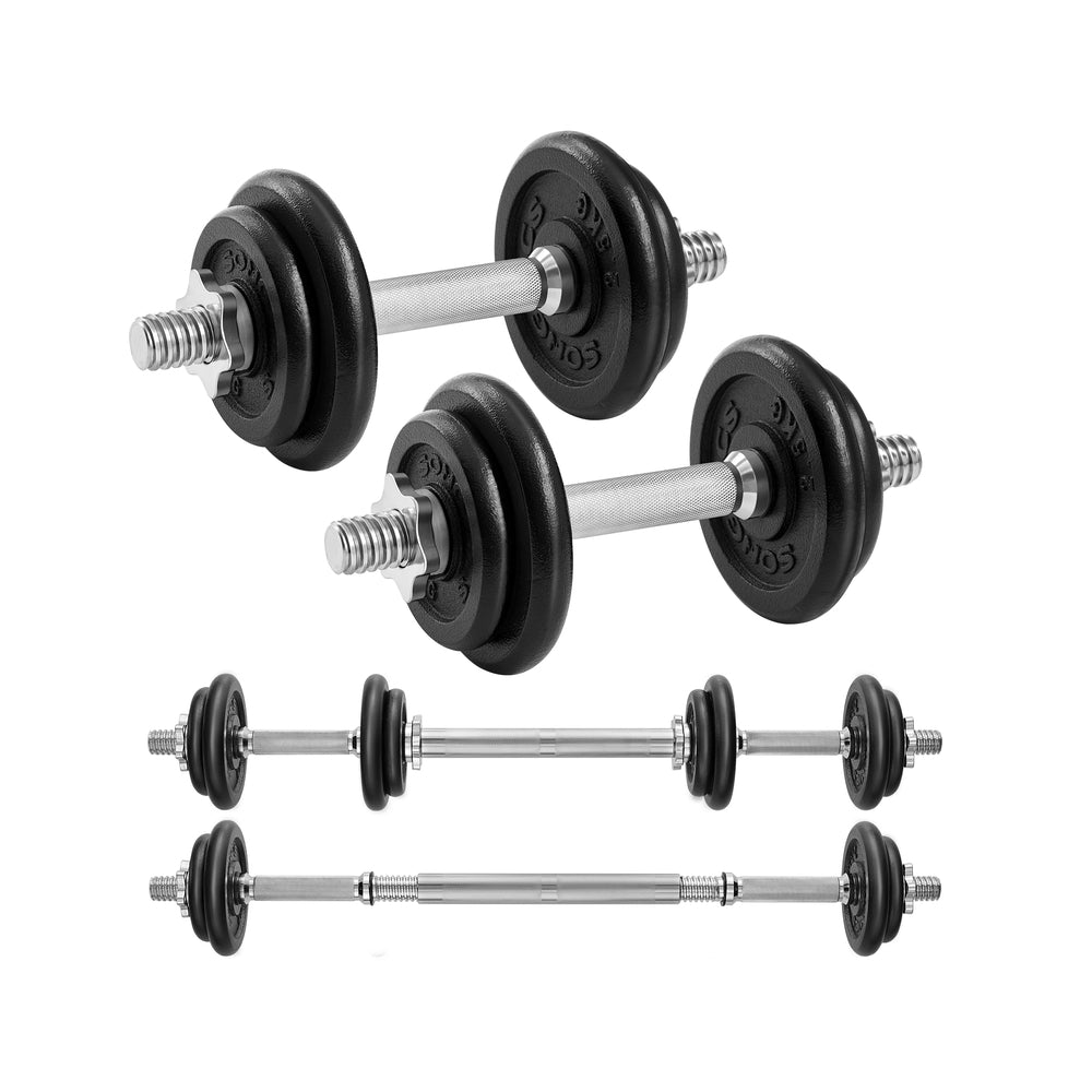 Adjustable Dumbbells - Cast Iron - Orange - Includes Extra Barbell Bar and Removable Protective Covers