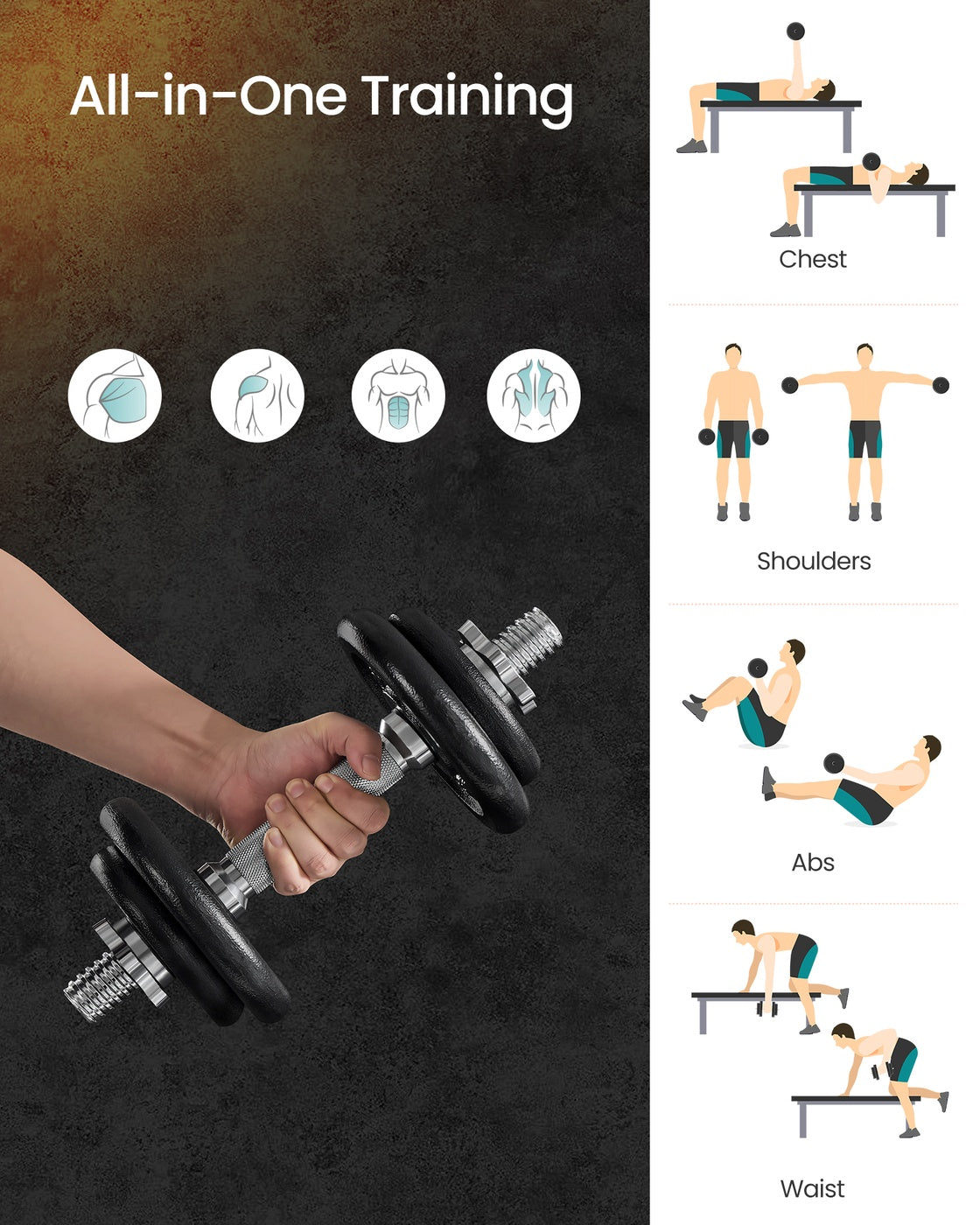 Adjustable Dumbbells - Cast Iron - Orange - Includes Extra Barbell Bar and Removable Protective Covers