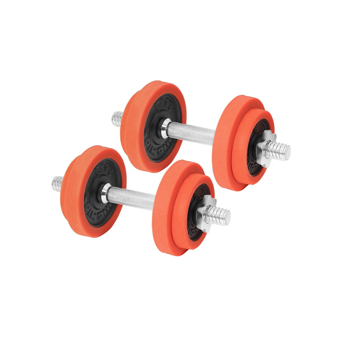 Dumbbell Set - Cast Iron - Orange - Adjustable with Extra Barbell Bar