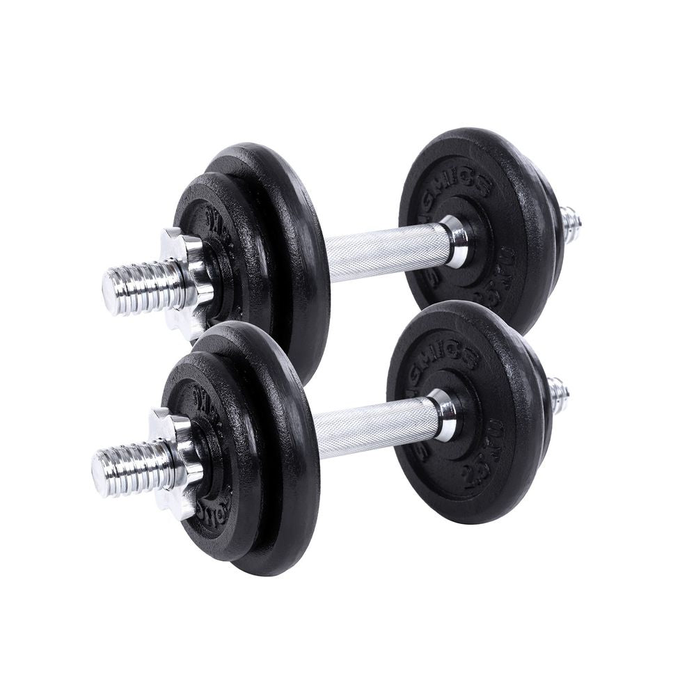 Adjustable Dumbbell Set - Cast Iron - Orange - 20kg with Extra Barbell Bar