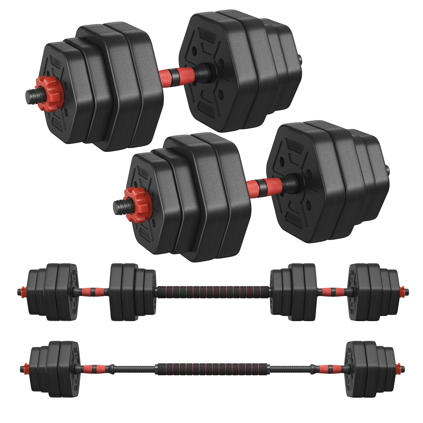 Dumbbell Sets Weights Each - Steel Bar and Plastic Coating - Ink Black