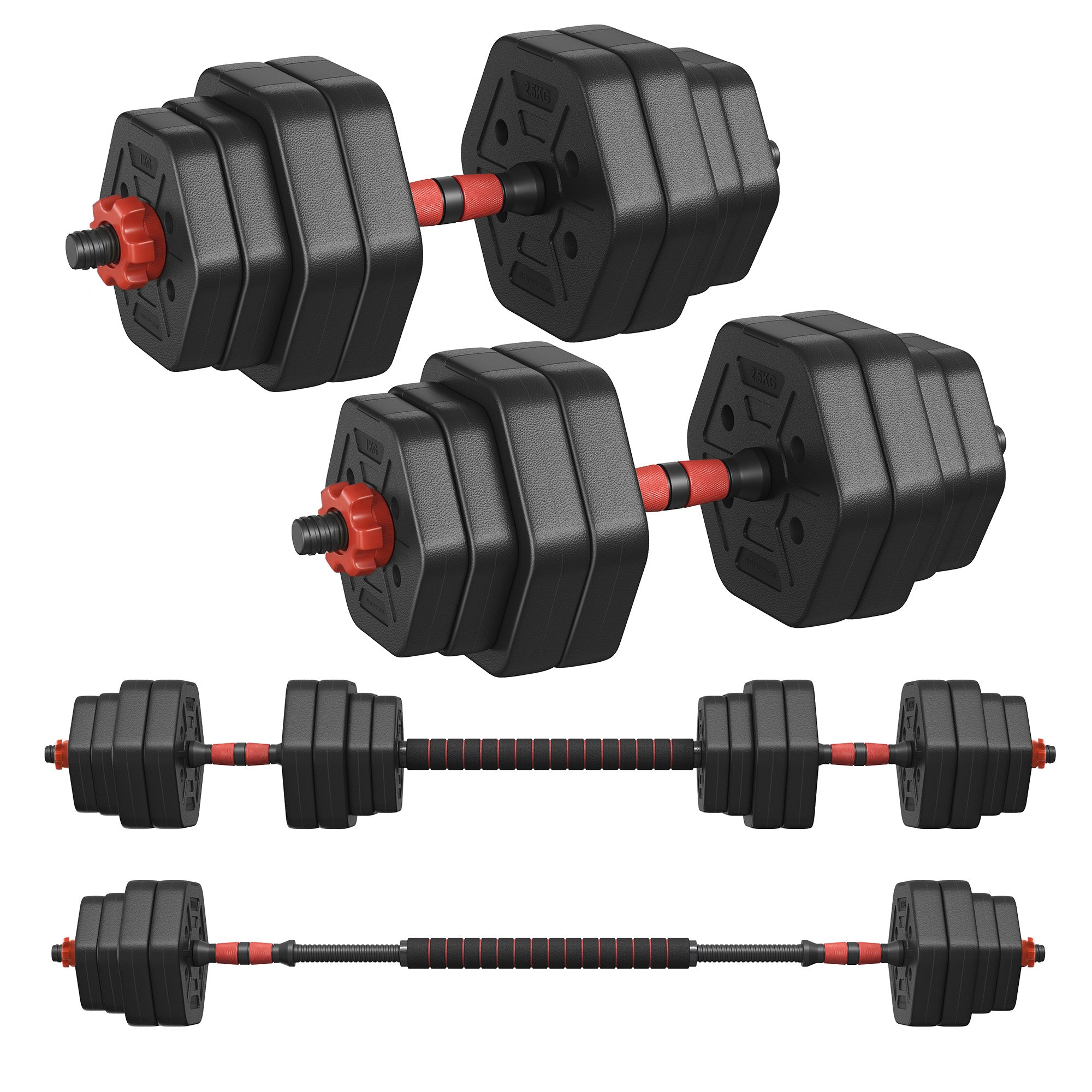 Dumbbell Sets Weights Each - Steel Bar and Plastic Coating - Ink Black