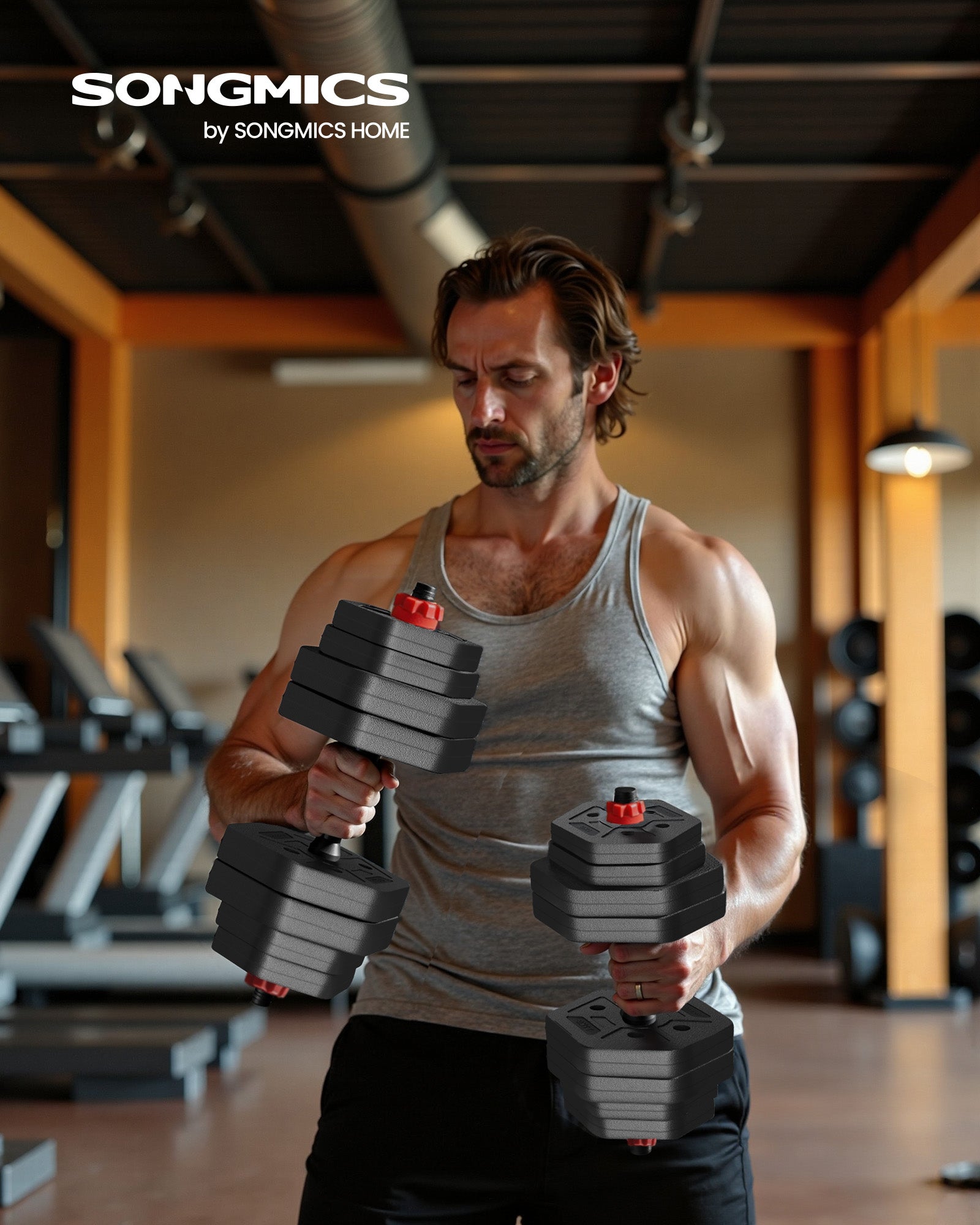 Dumbbell Sets Weights Each - Steel Bar and Plastic Coating - Ink Black