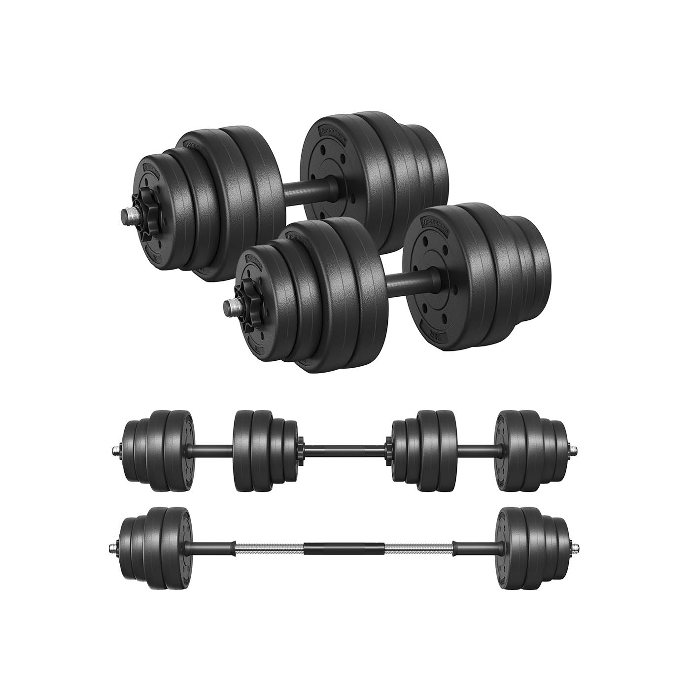 Adjustable Dumbbells Set - Steel - Black - Includes Extra Barbell Bar