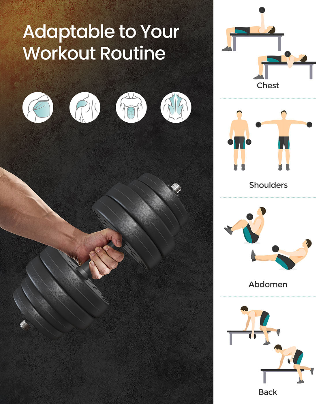 Adjustable Dumbbells Set - Steel - Black - Includes Extra Barbell Bar