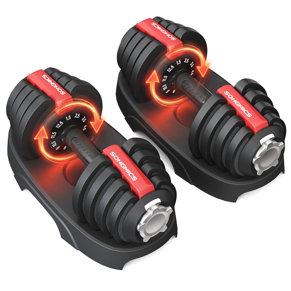 Adjustable Dumbbells Set 2 Pack 11-in-1 1.5- Home Gym Black Red - Steel and ABS Plastic - Black