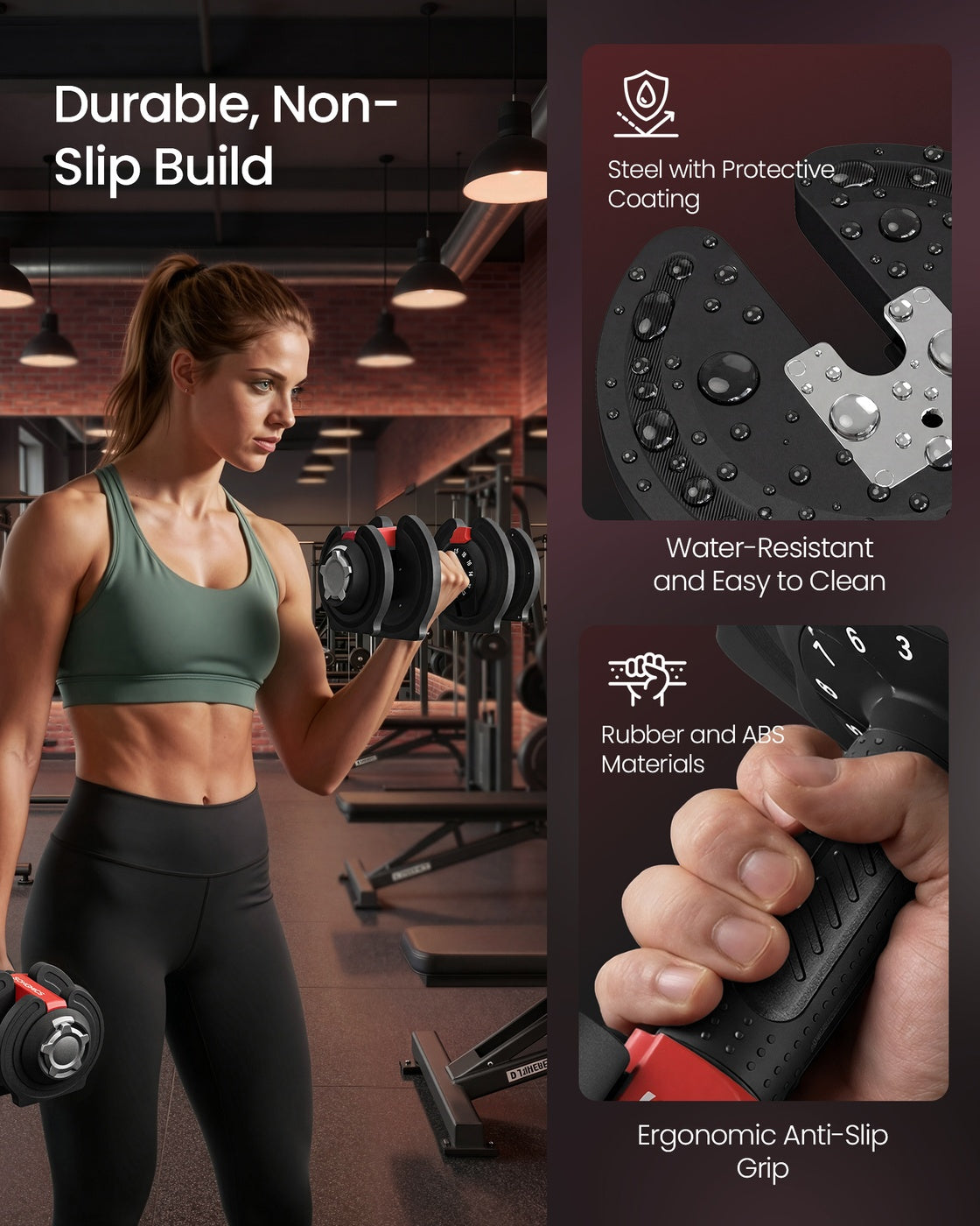 Adjustable Dumbbells Set 2 Pack 12-in-1 1.5- Home Gym Black Red - Steel and ABS Plastic - Black