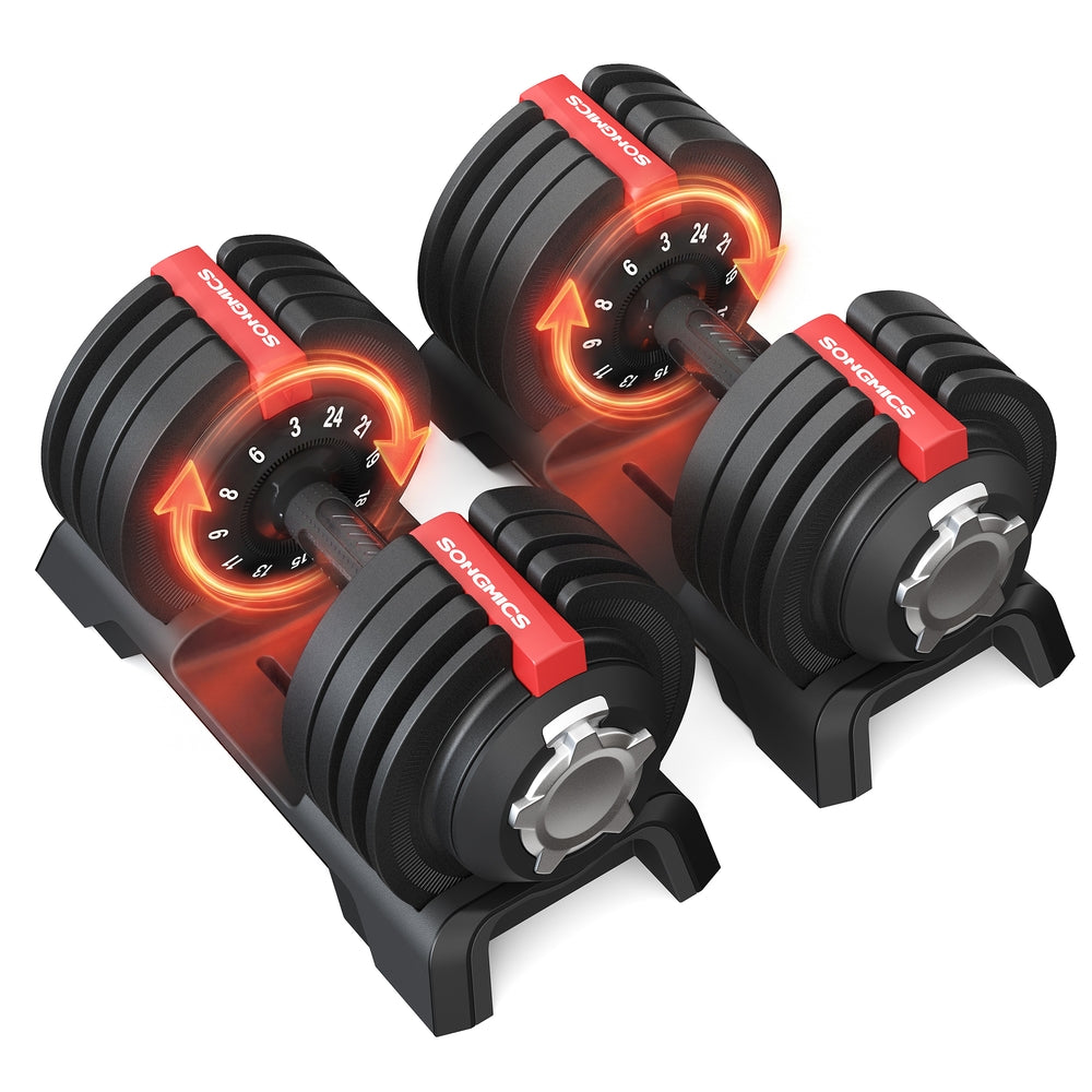 Adjustable Dumbbells Set 2 Pack 12-in-1 3- Home Gym Black Red - Steel and ABS Plastic - Black