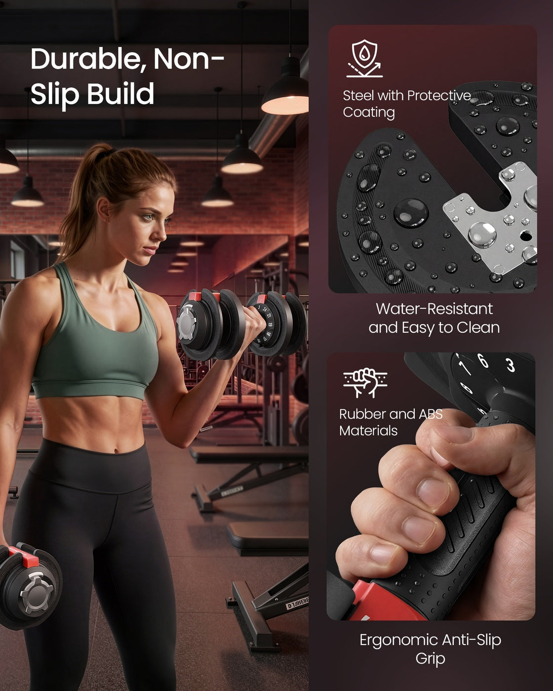 Adjustable Dumbbells Set 2 Pack 12-in-1 3- Home Gym Black Red - Steel and ABS Plastic - Black