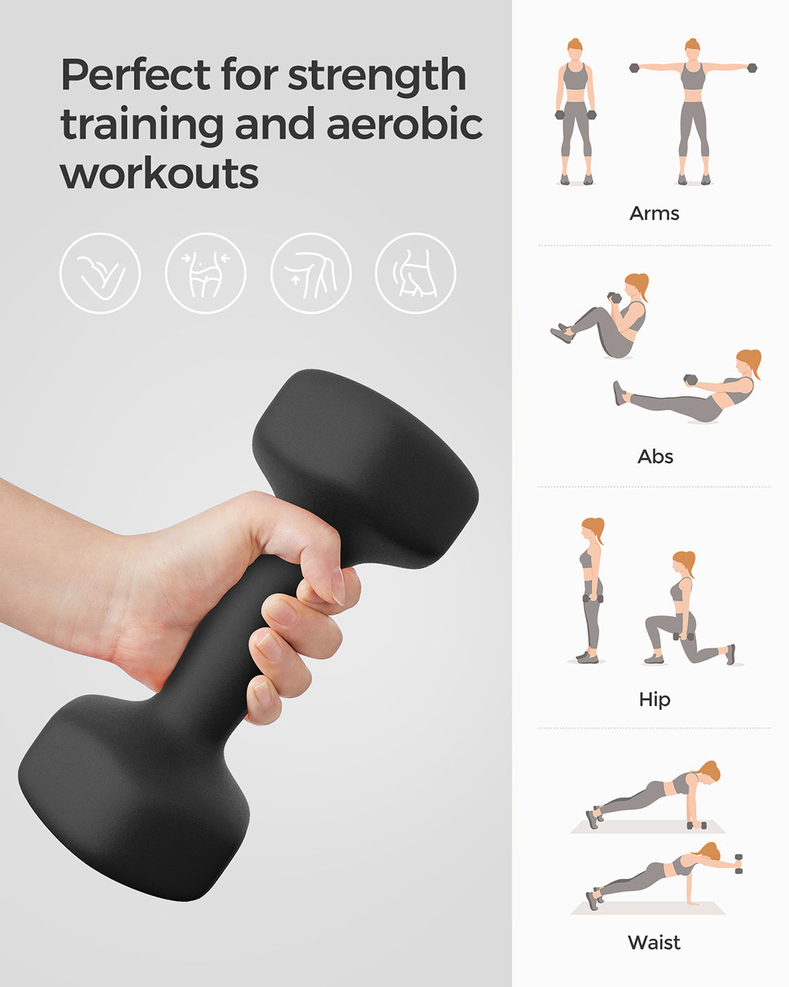 Dumbbell Set - 2 x 5 kg - Black - Vinyl Coating