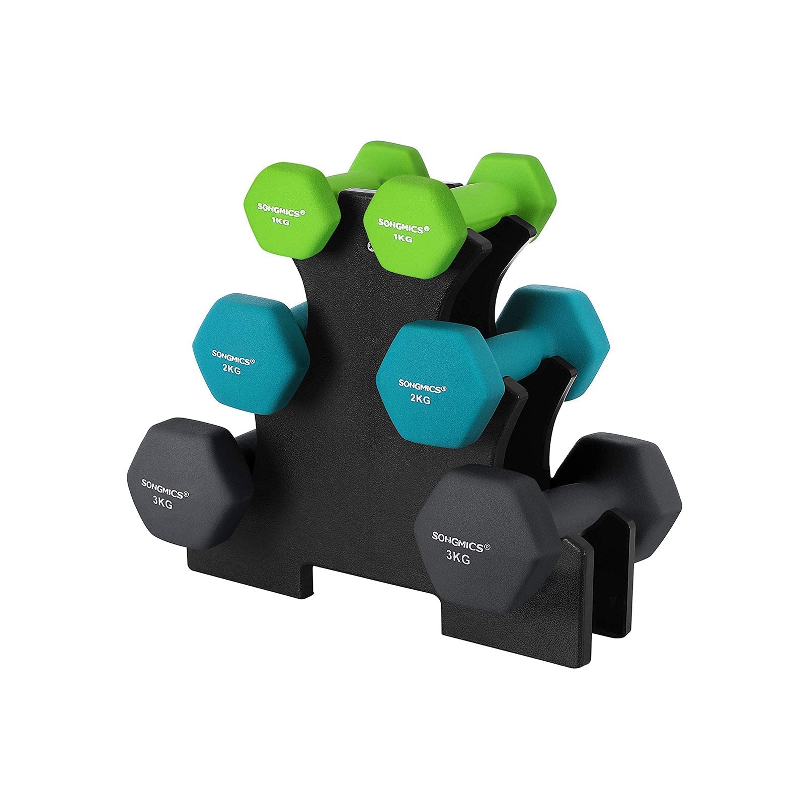 Dumbbell Kit - Neoprene - Lime, Teal, Grey - Includes Storage Stand