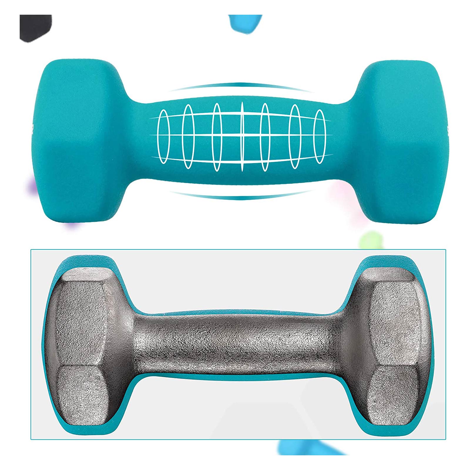 Dumbbell Kit - Neoprene - Lime, Teal, Grey - Includes Storage Stand