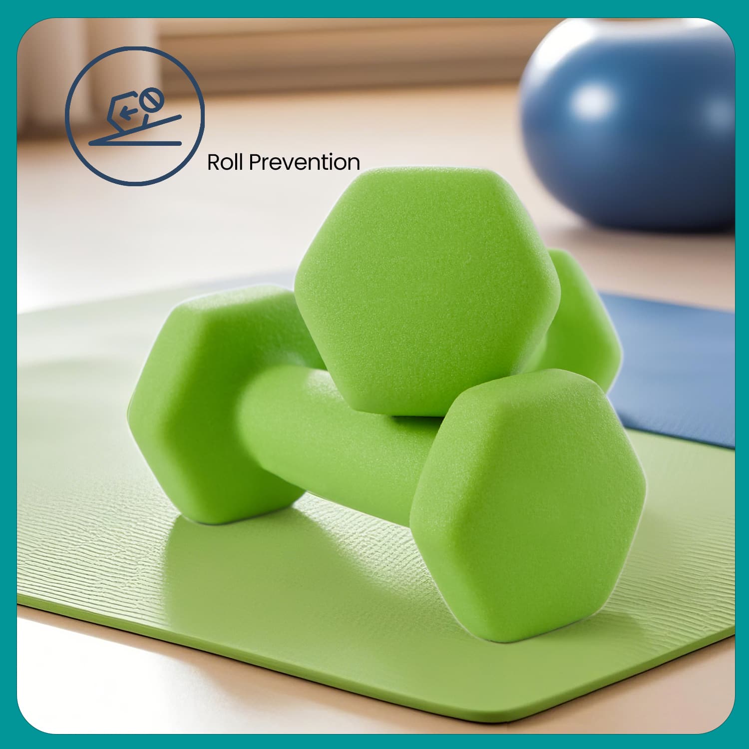 Dumbbell Set - Neoprene - Lime, Teal, Light Grey - Non-Slip with Stand