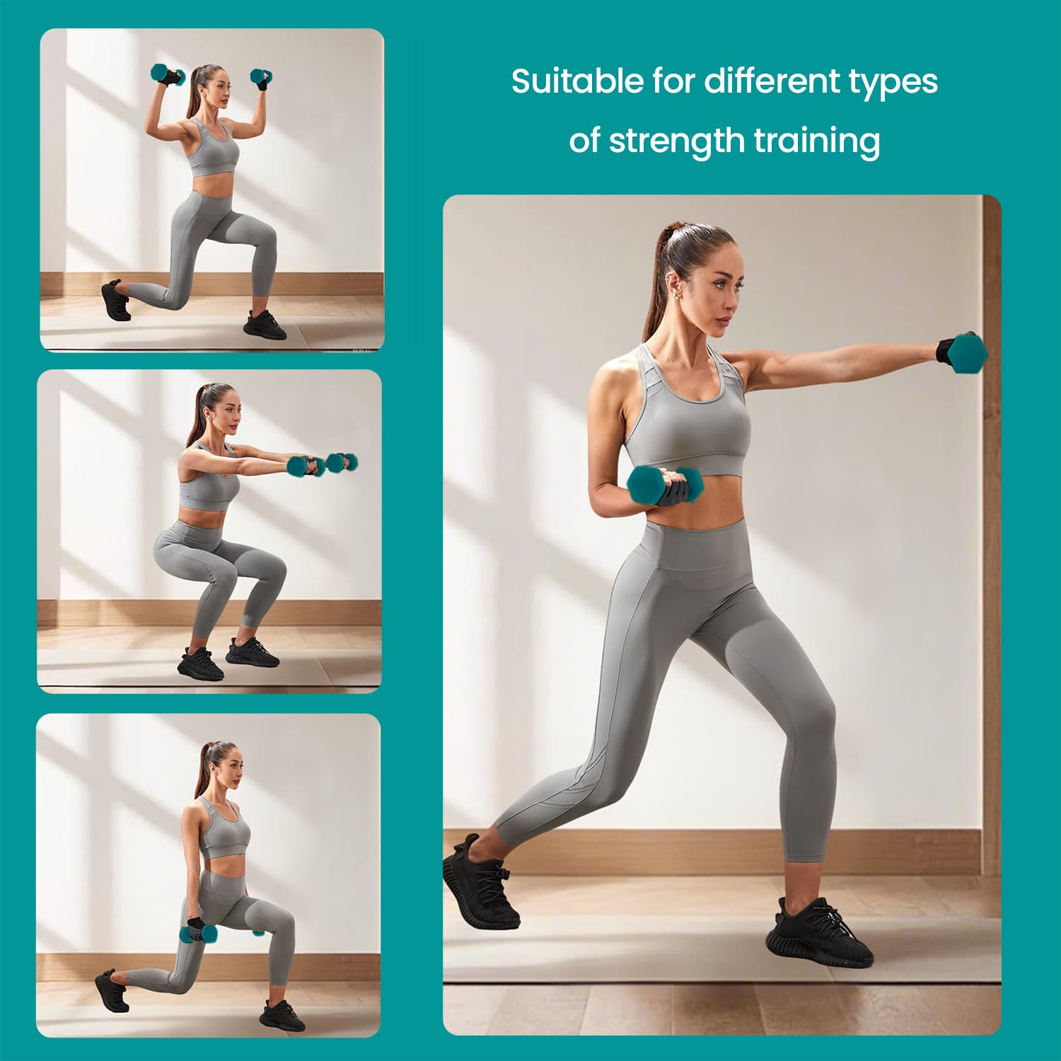 Dumbbell Set - Neoprene - Lime, Teal, Light Grey - Non-Slip with Stand