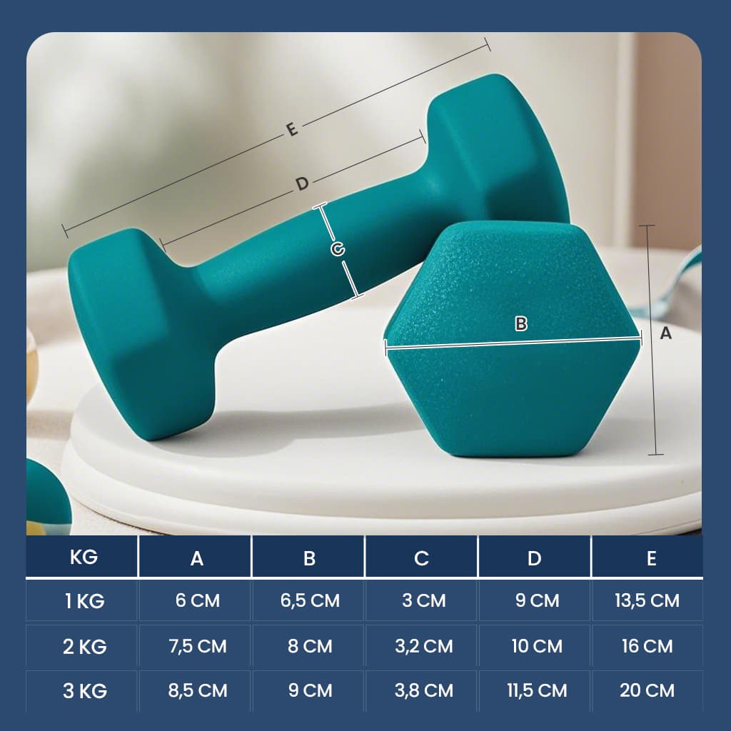 Dumbbell Set - Neoprene - Lime, Teal, Light Grey - Non-Slip with Stand