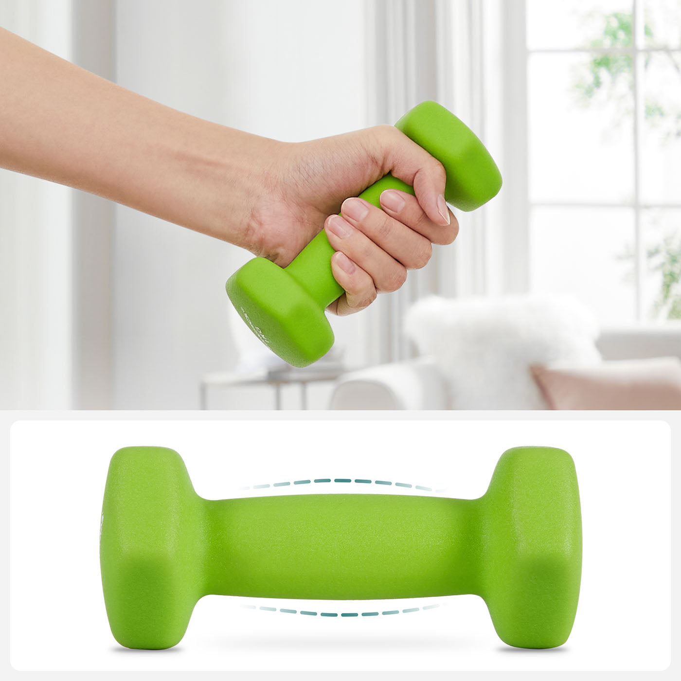 Hex Dumbbells Set - Neoprene - Lime, Teal, Grey - Includes Stand