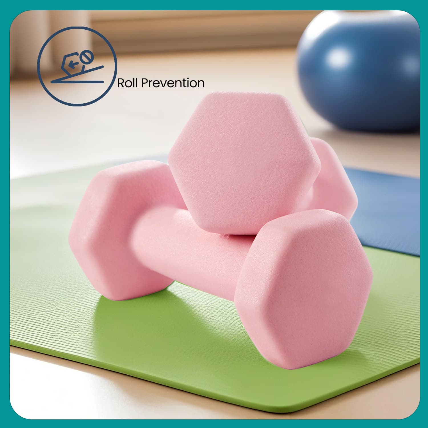 Dumbbell Set - Neoprene - Lime, Teal, Light Grey - Non-Slip with Stand