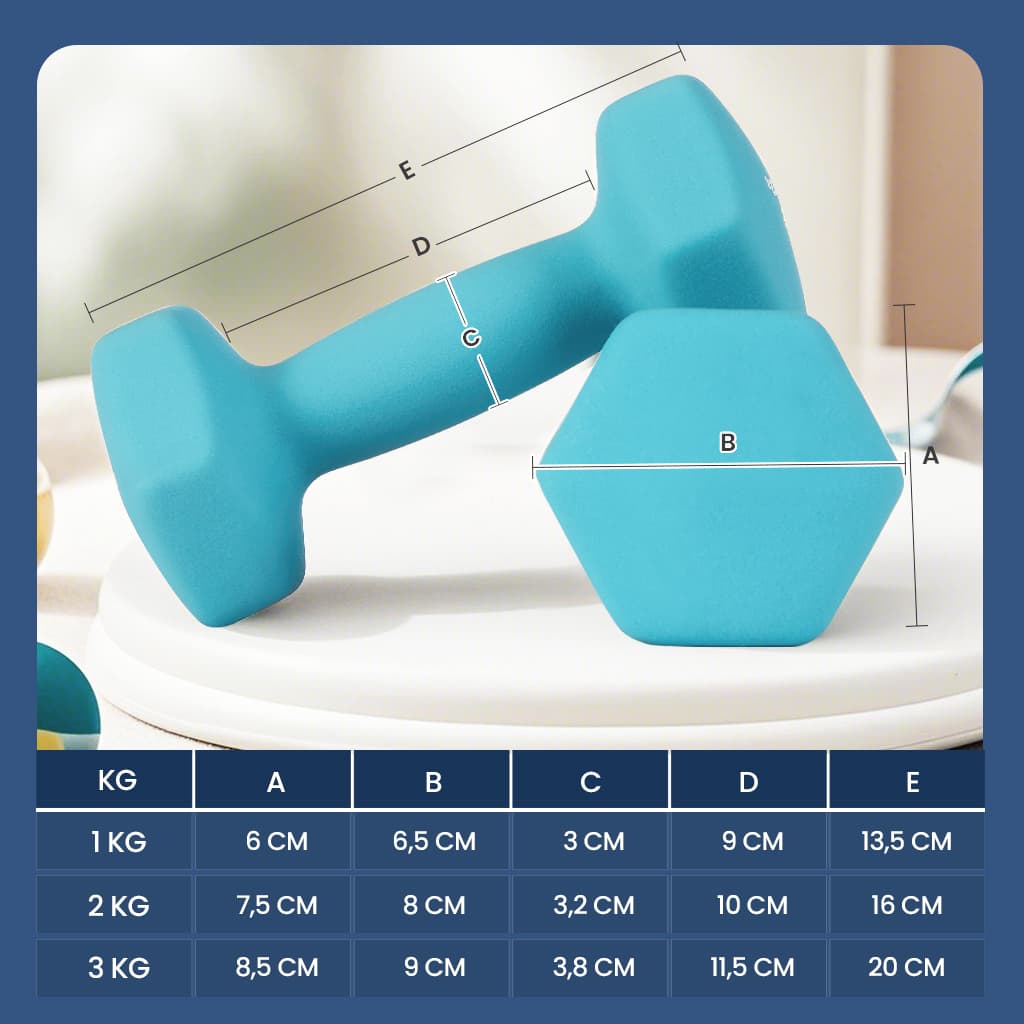 Dumbbell Set - Neoprene - Lime, Teal, Light Grey - Non-Slip with Stand
