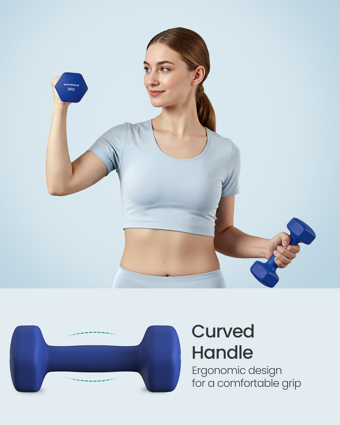 Hex Dumbbells Set - Neoprene - Lime, Teal, Grey - Includes Stand